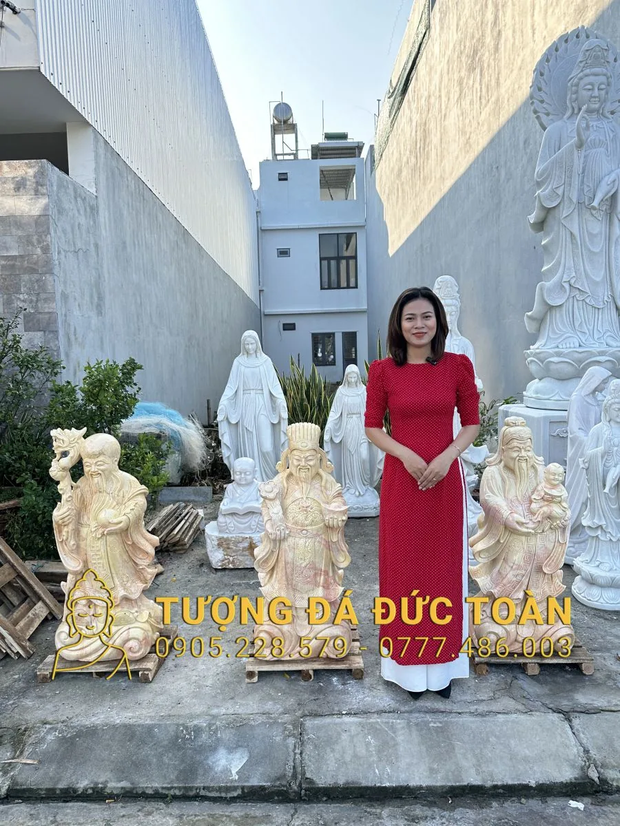 TƯỢNG PHÚC LỘC THỌ ĐÁ VÀNG CAO 1M PLT_17 