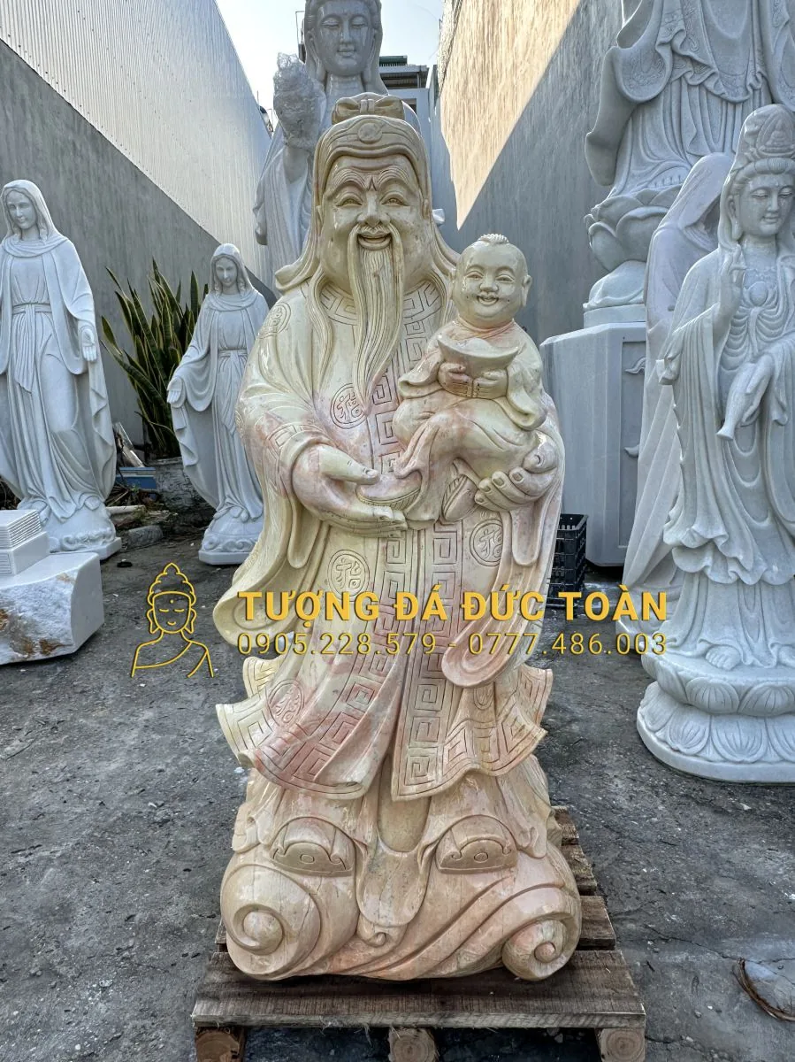 TƯỢNG PHÚC LỘC THỌ ĐÁ VÀNG CAO 1M PLT_17 