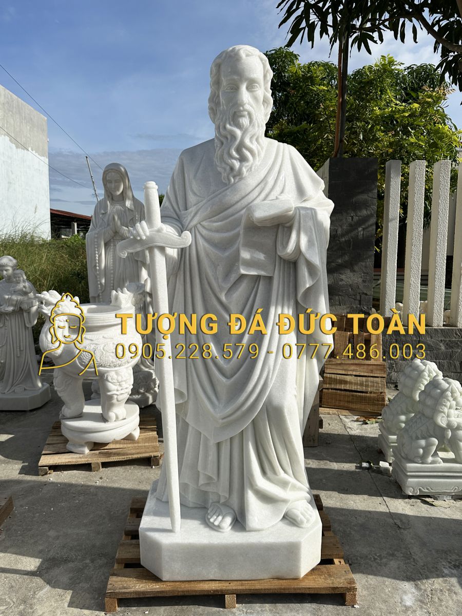 TƯỢNG THÁNH PHAOLO BẰNG ĐÁ TRẮNG CAO 2M CGK_24 18 27 (3)