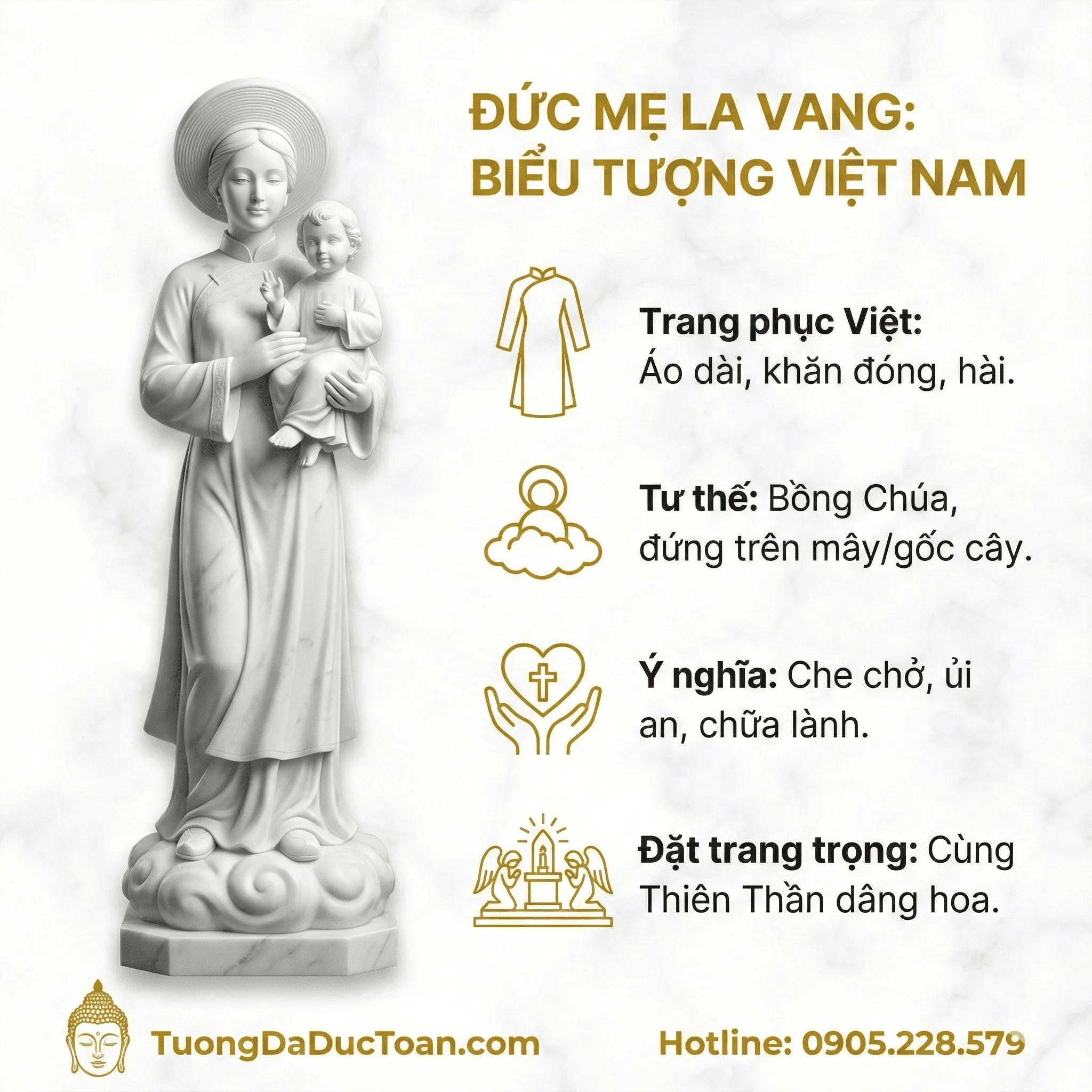 TƯỢNG ĐỨC MẸ LA VANG ĐÁ CẨM THẠCH TRẮNG CAO 1M DM_45 2 Dac Diem Va Y Nghia Cua Tuong Duc Me La Vang
