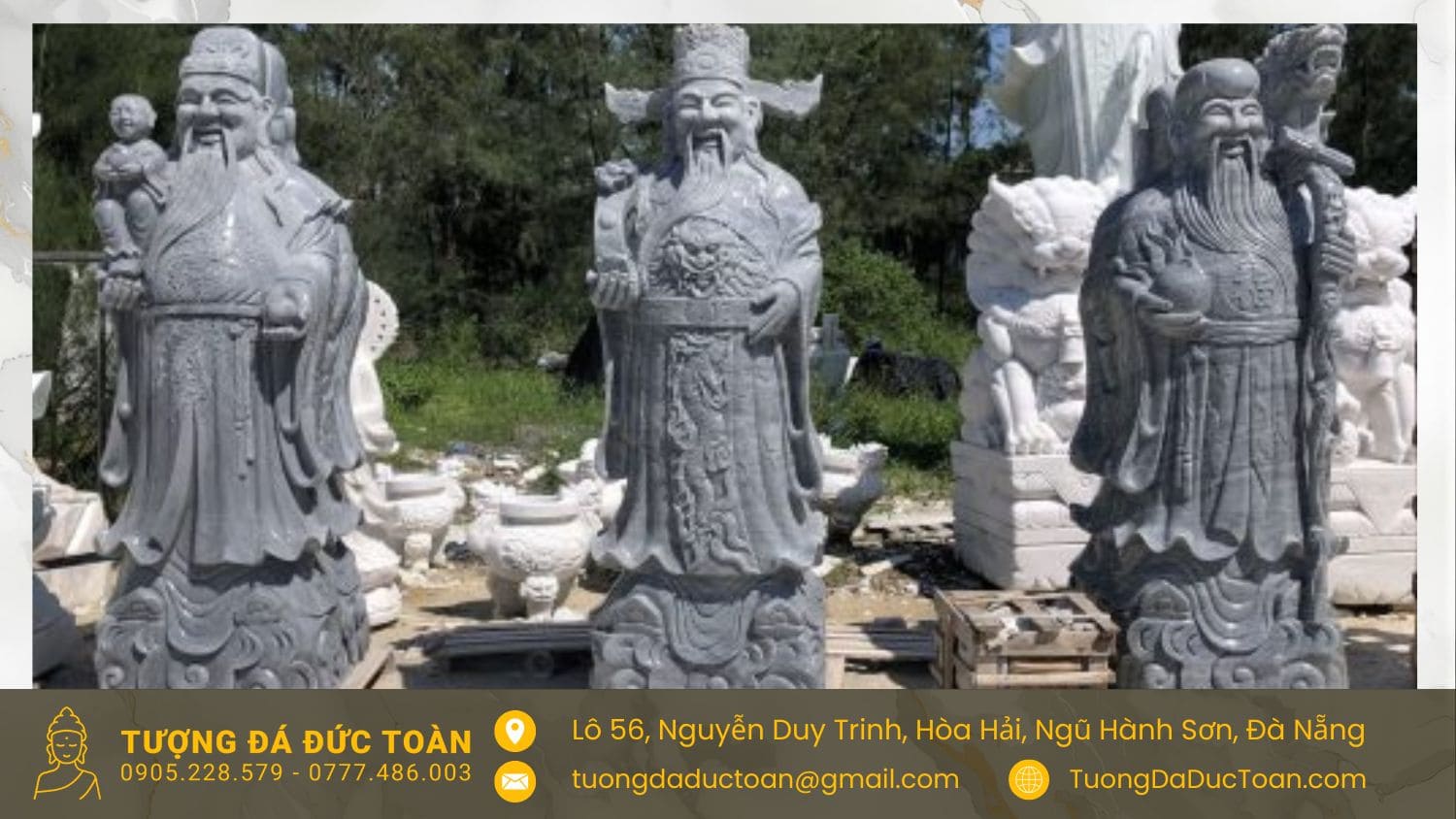 Bán Tượng Phước Lộc Thọ đá cẩm thạch xám