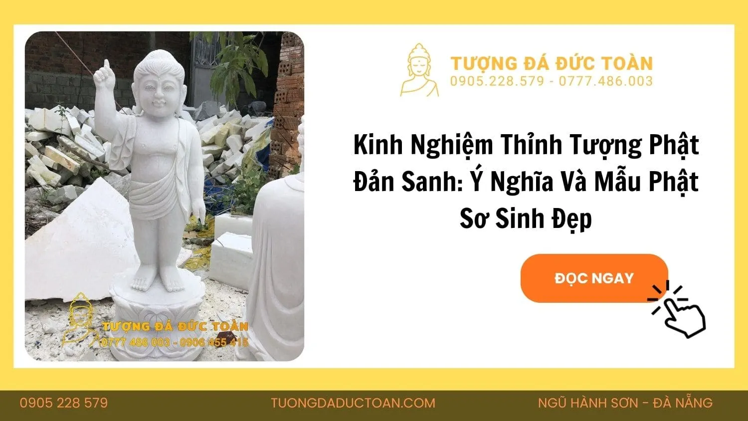 Phật Đản Sanh Đứng Đài Sen đá cẩm thạch trắng