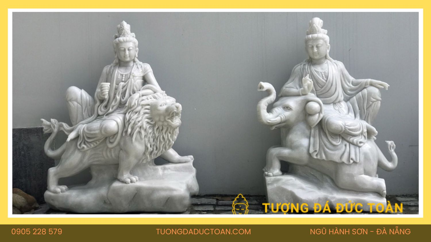 Tượng Văn Thù Phổ Hiền Bồ Tát Đá Trắng