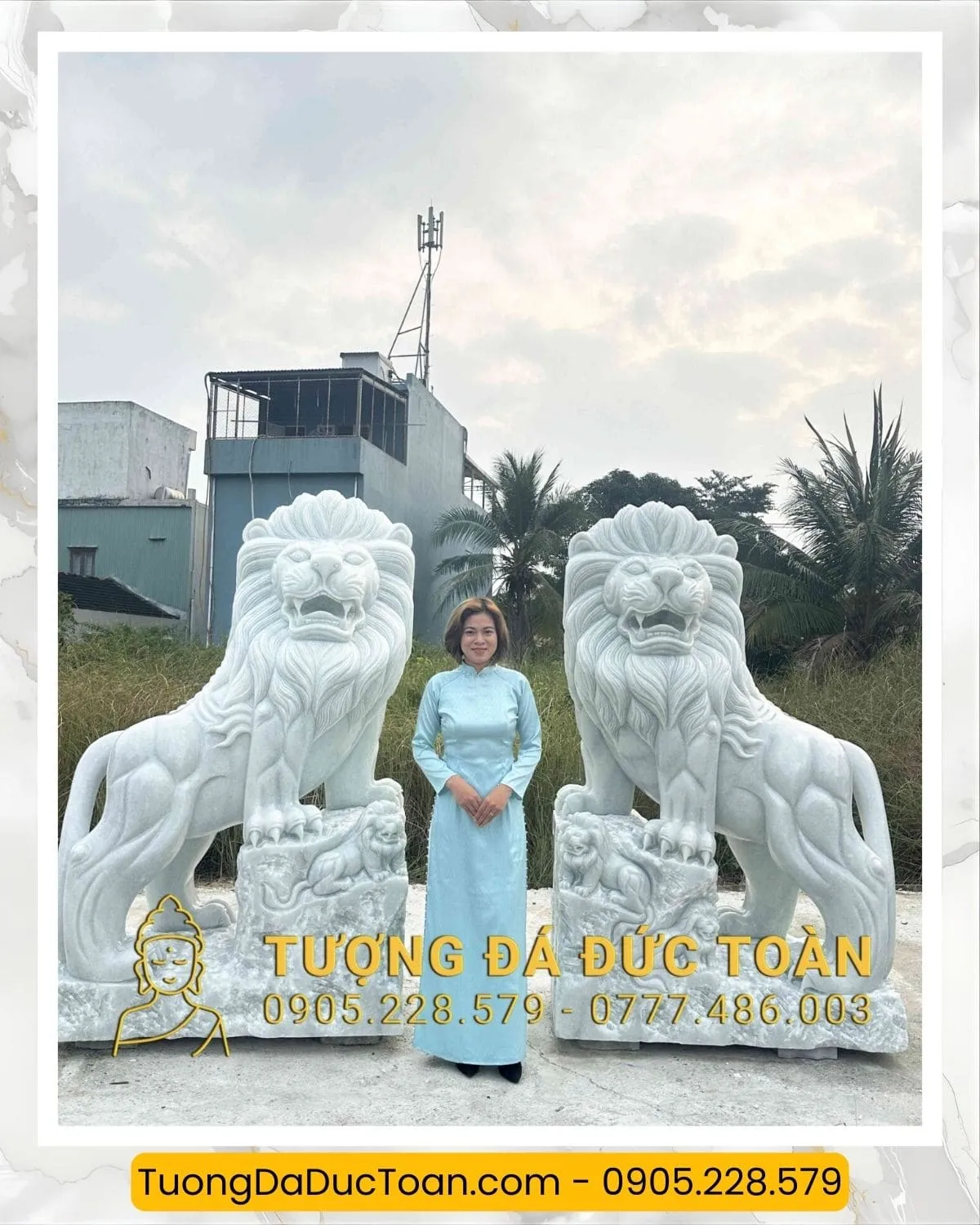 TƯỢNG SƯ TỬ ĐÁ CẨM THẠCH TRẮNG CAO 2M (1)