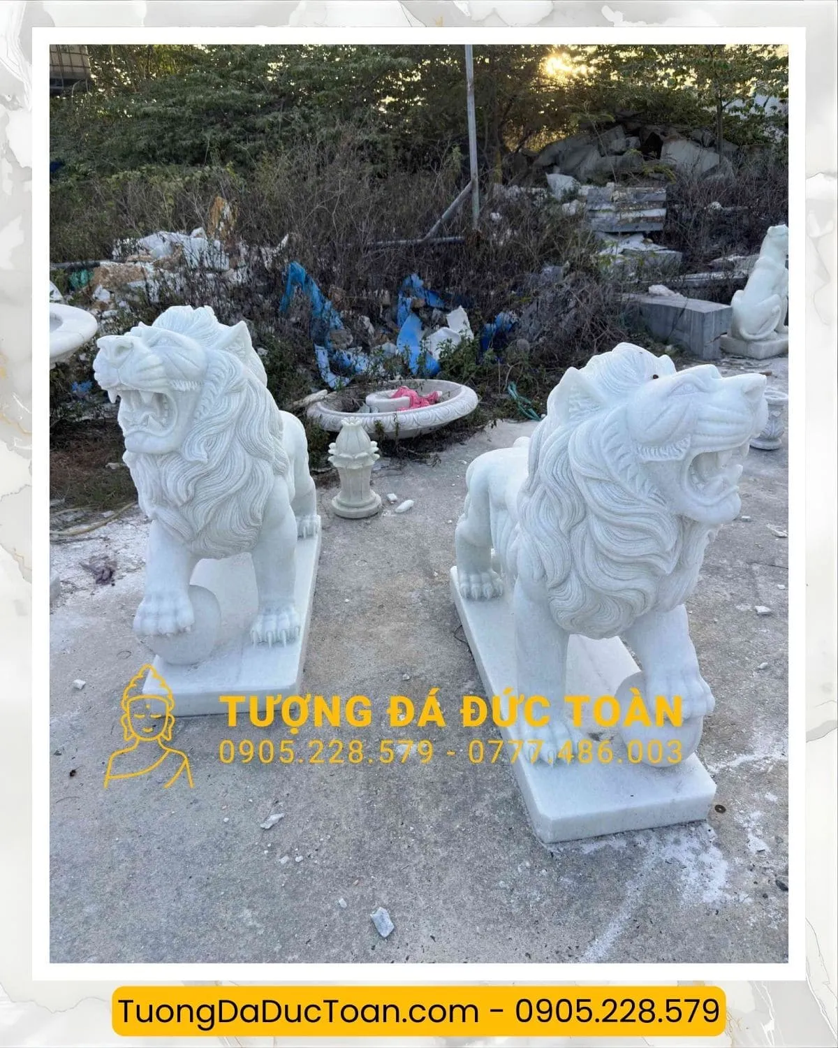 TƯỢNG SƯ TỬ ĐÁ CẨM THẠCH TRẮNG CAO 2M (2)