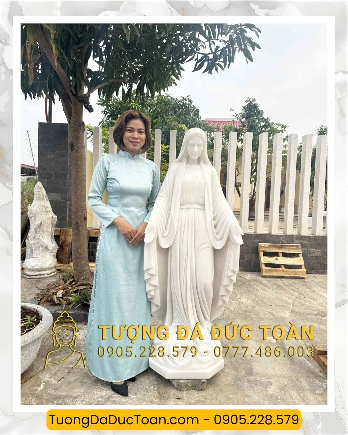 TƯỢNG ĐỨC MẸ FATIMA CAO 1,5M ĐÁ TRẮNG DM_13 3 Tượng Đức Mẹ Bằng Đá (2)