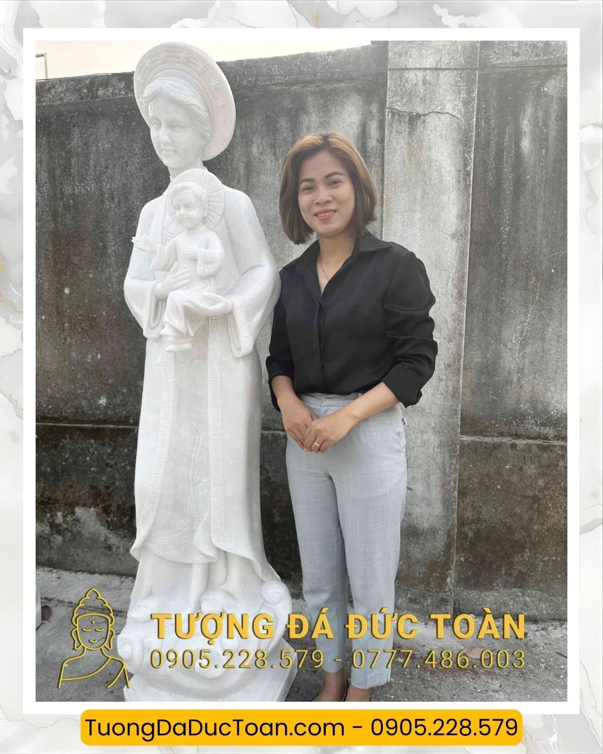 TƯỢNG ĐỨC MẸ FATIMA CAO 1,5M ĐÁ TRẮNG DM_13 4 Tượng Đức Mẹ Bằng Đá (3)