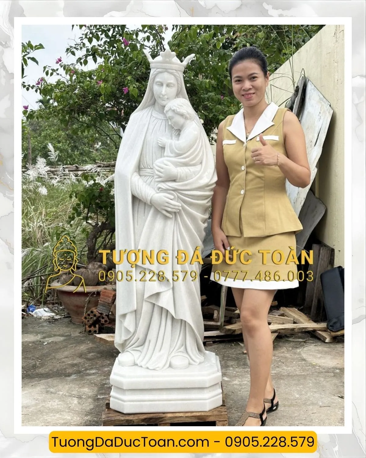 TƯỢNG ĐỨC MẸ FATIMA CAO 1,5M ĐÁ TRẮNG DM_13 5 Tượng Đức Mẹ Bằng Đá (5)