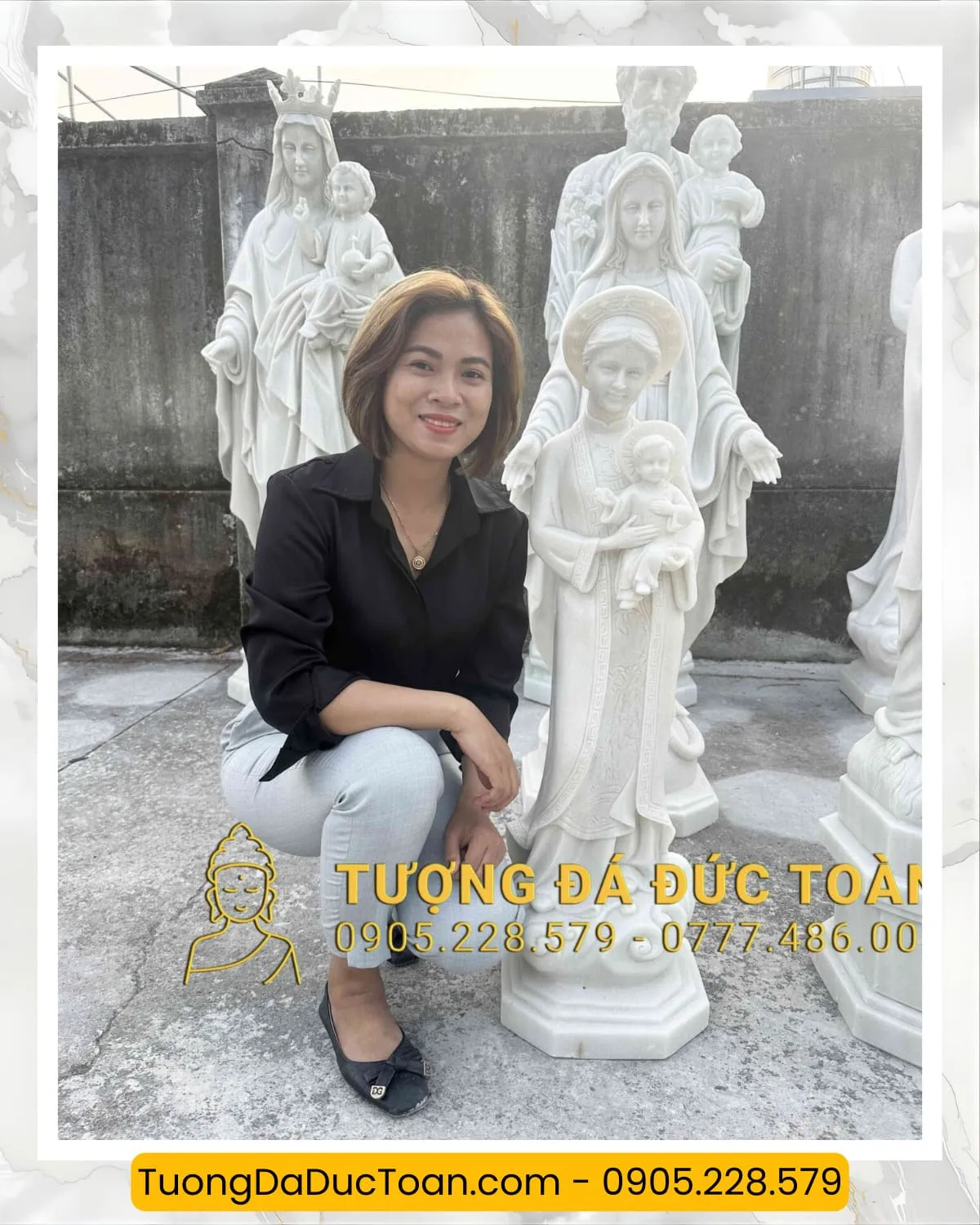 TƯỢNG ĐỨC MẸ LA VANG ĐÁ CẨM THẠCH TRẮNG CAO 1M DM_45 4 Tượng Đức Mẹ La Vang Bằng Đá Copy 0