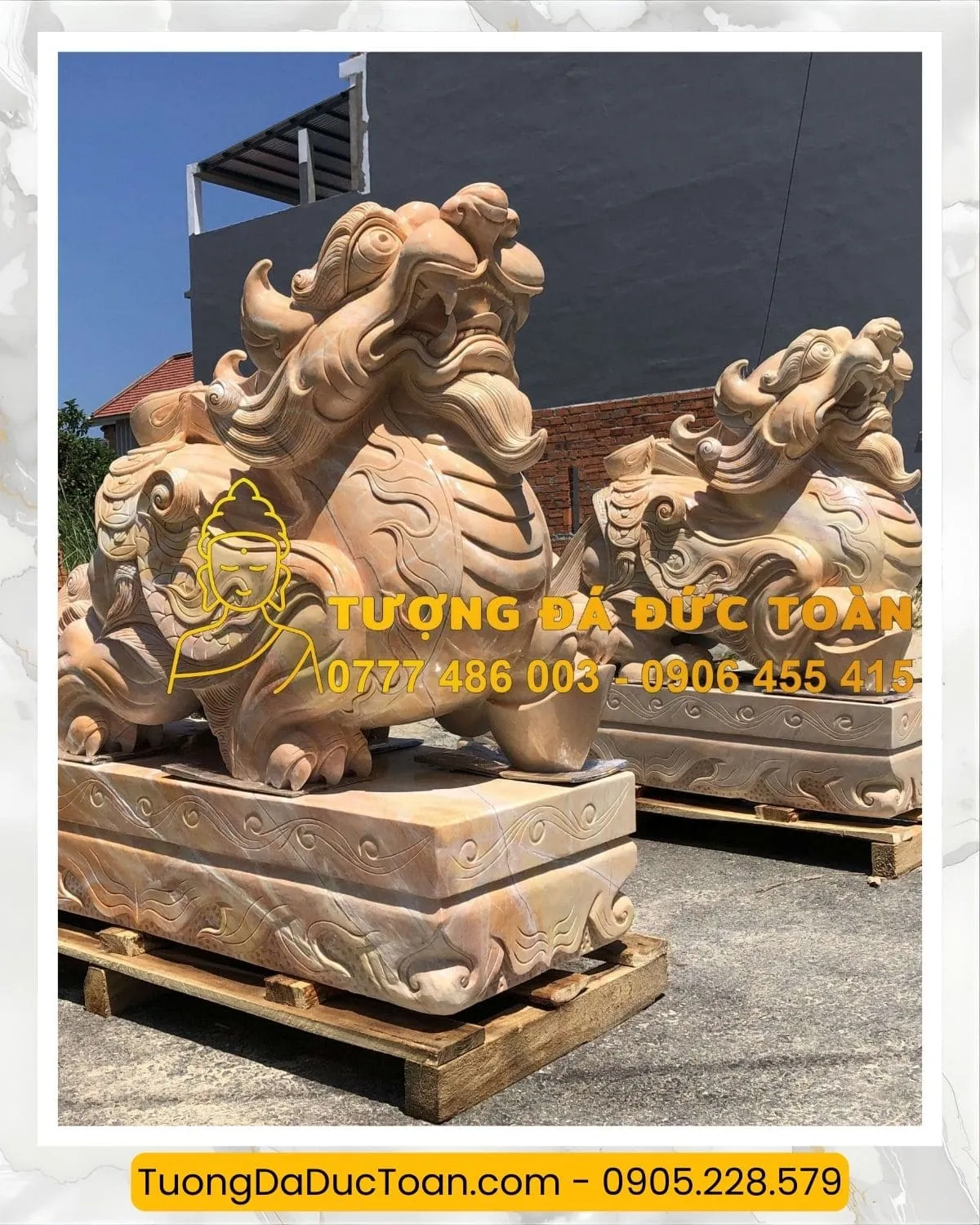 Tượng Tỳ Hưu trấn cổng đá cẩm thạch vàng nguyên khối (1)