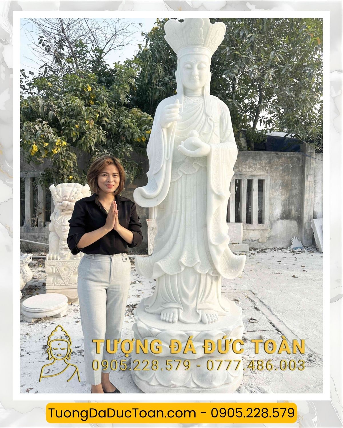 TƯỢNG PHẬT ĐỊA TẠNG ĐÁ TRẮNG NGUYÊN KHỐI 