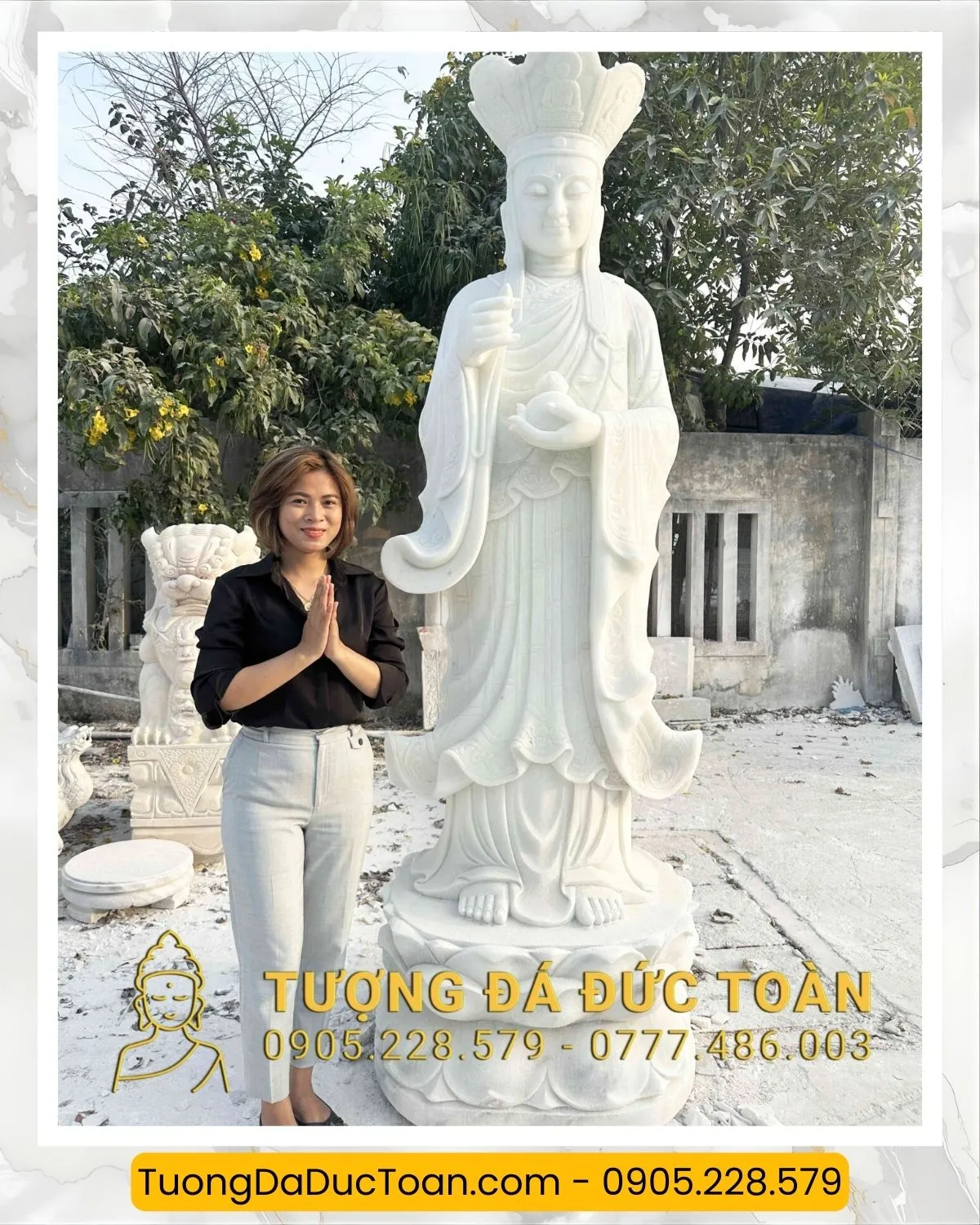 Tượng Địa Tạng Vương Bồ Tát Bằng Đá TƯỢNG PHẬT ĐỊA TẠNG ĐÁ TRẮNG NGUYÊN KHỐI