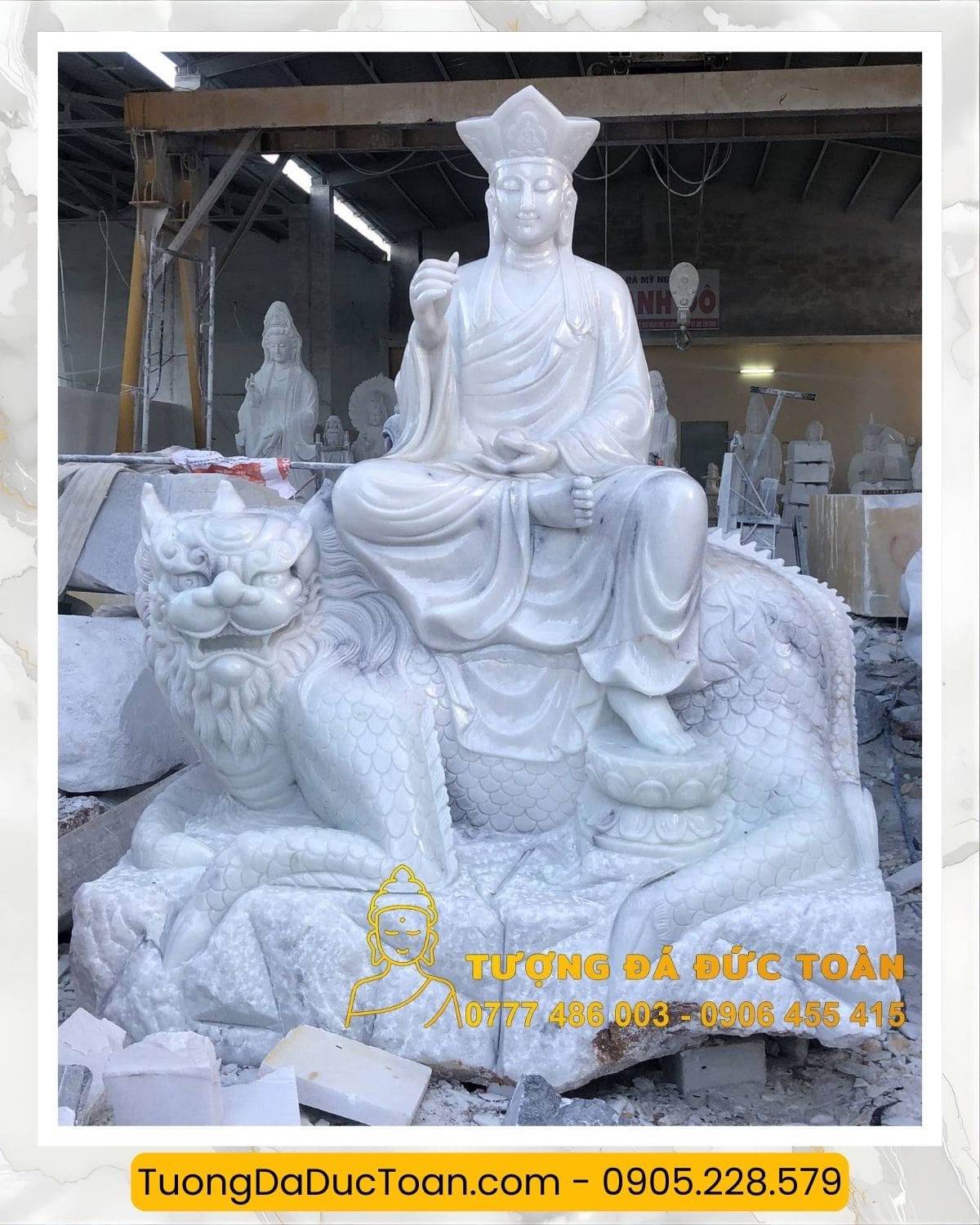 Tượng Địa Tạng Bồ Tát cưỡi Đề Thính đá đẹp