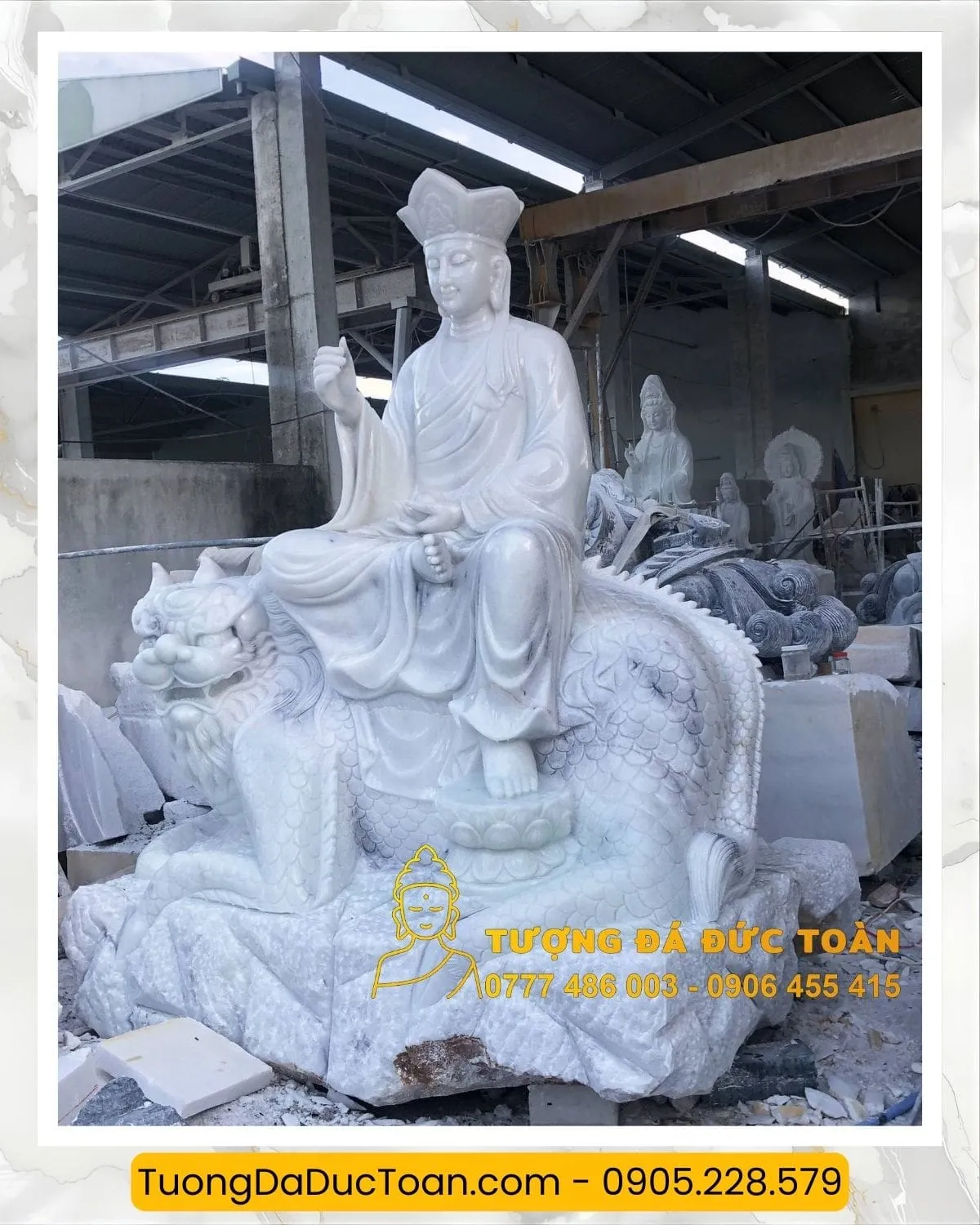 Tượng Địa Tạng Bồ Tát cưỡi Đề Thính đá đẹp