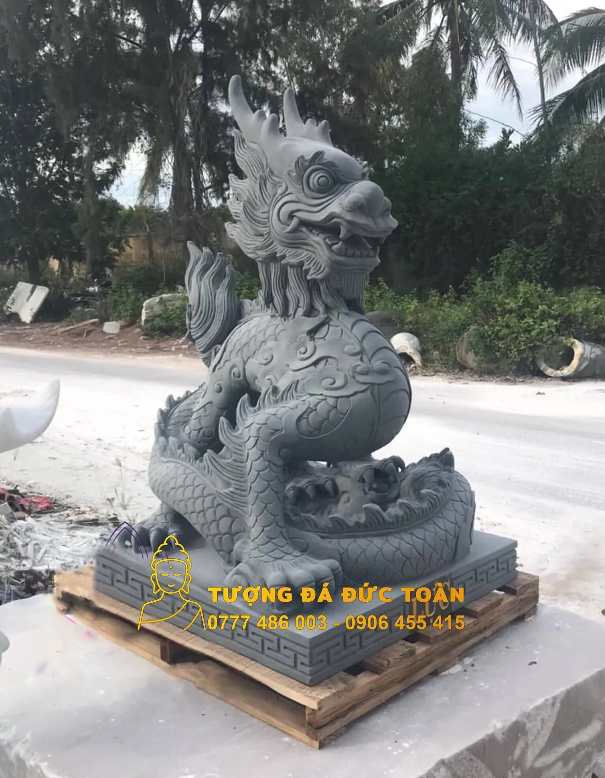 Tượng Rồng Đá Cẩm Thạch Đen Nguyên Khối – Quyền Lực, Huyền Bí & Trấn Trạch Tuyệt Đối