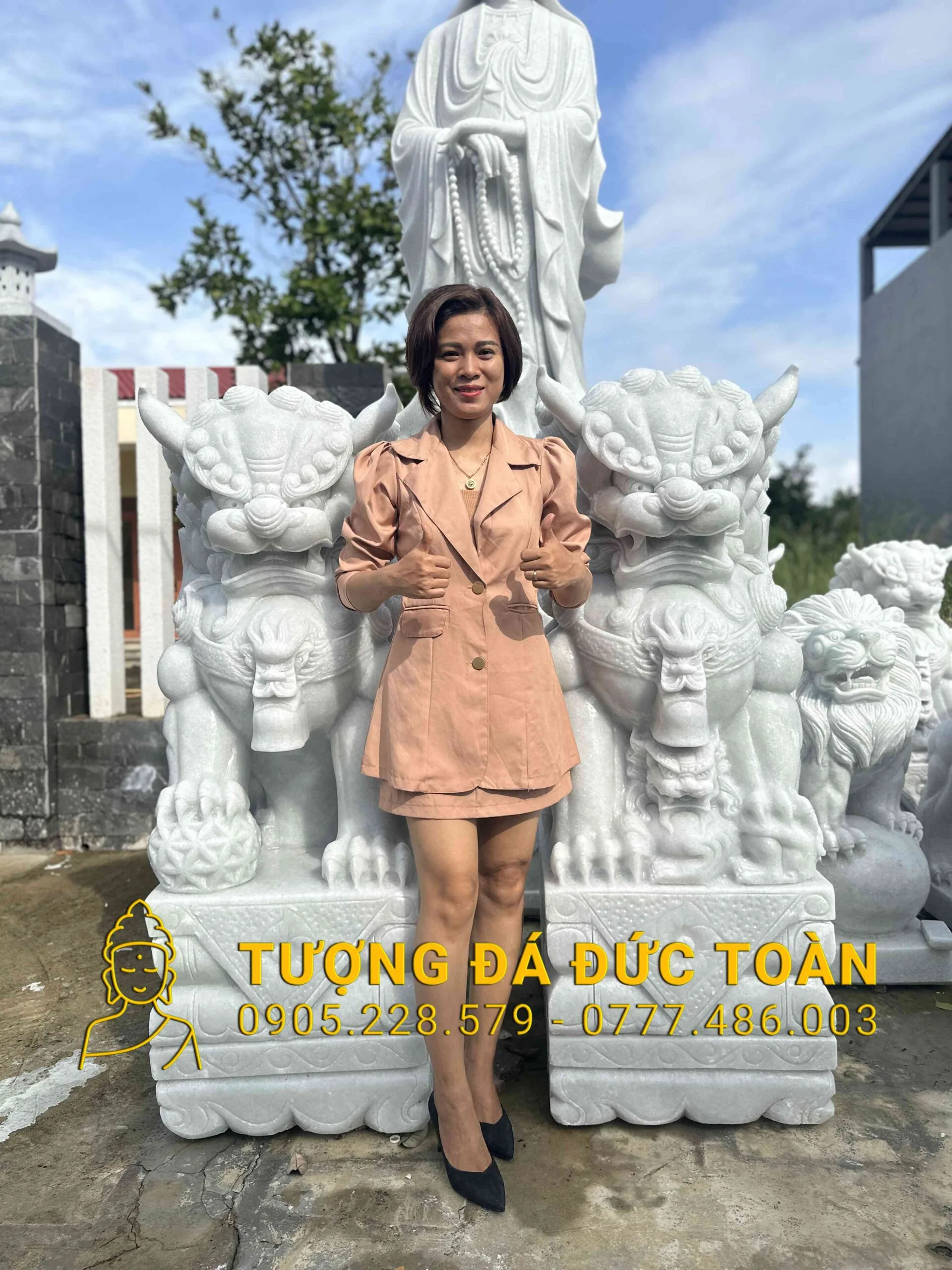 Tượng Kỳ Lân Bằng Đá Cẩm Thạch Trắng Nguyên Khối Cao 1,5m – Linh Thú Trấn Trạch & Hóa Giải Tam Sát