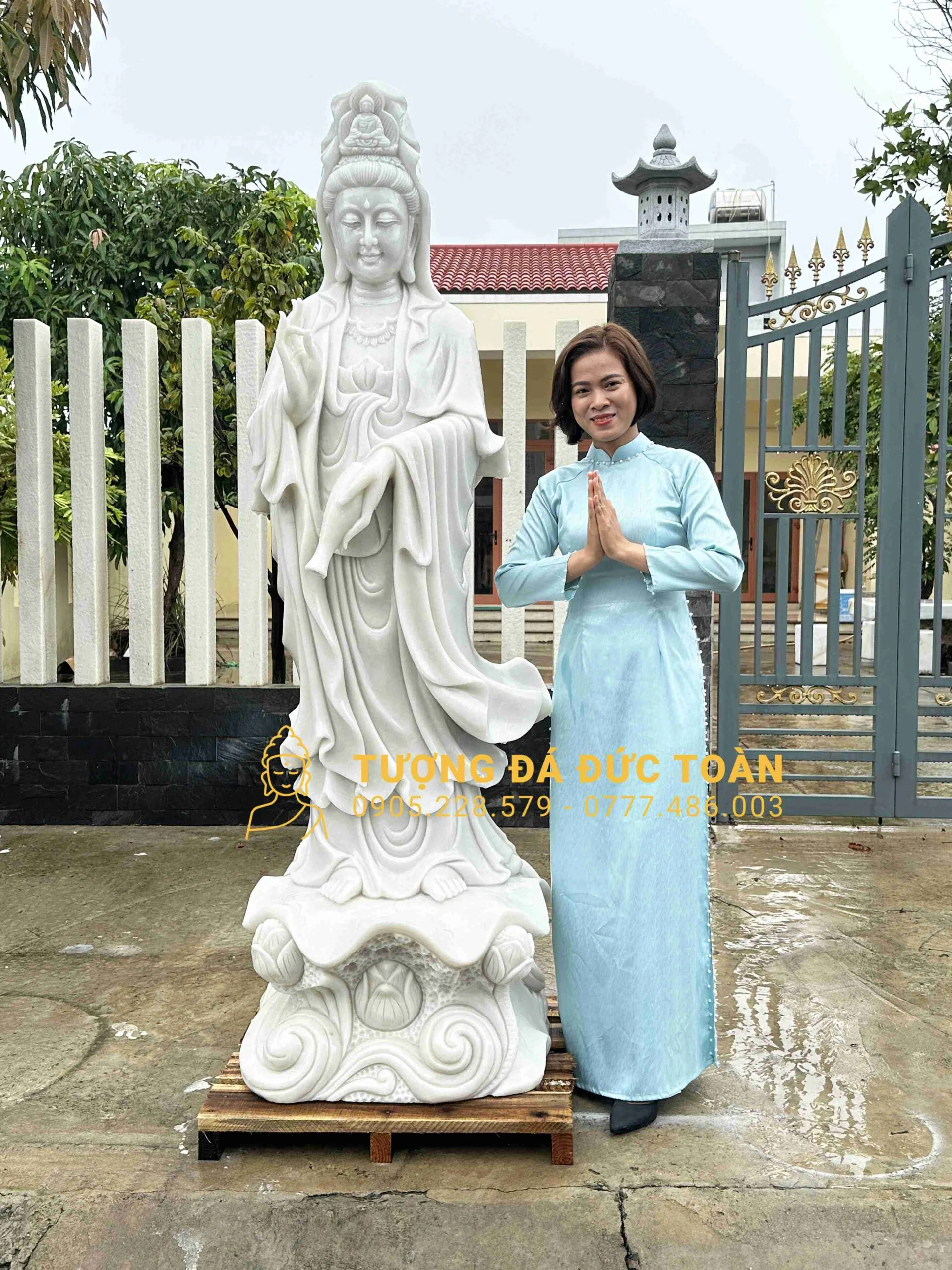 TƯỢNG PHẬT QUAN ÂM ĐÁ CẨM THẠCH TRẮNG LOẠI 1 CAO 2M
