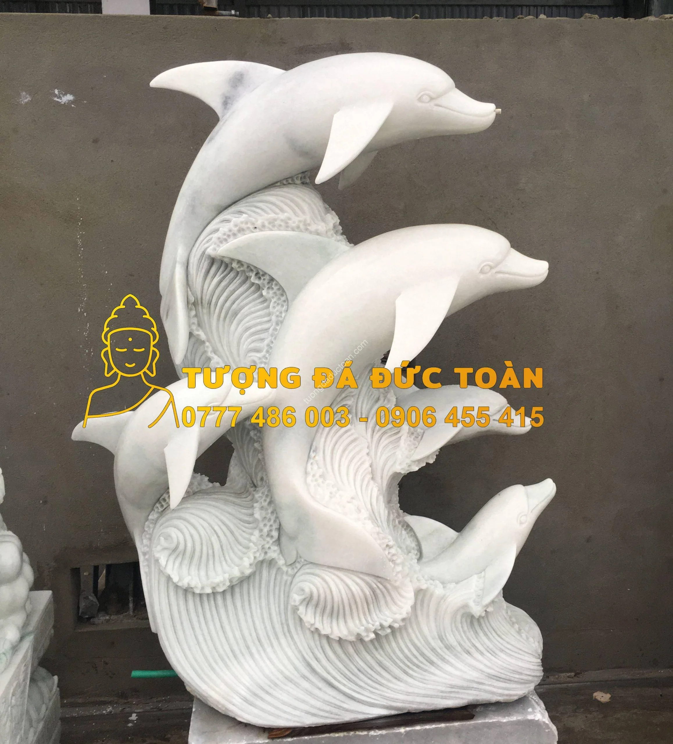 Tượng Cá Heo Đá Cẩm Thạch Trắng Nguyên Khối Tự Nhiên – Tinh Khiết, Trí Tuệ & An Vui