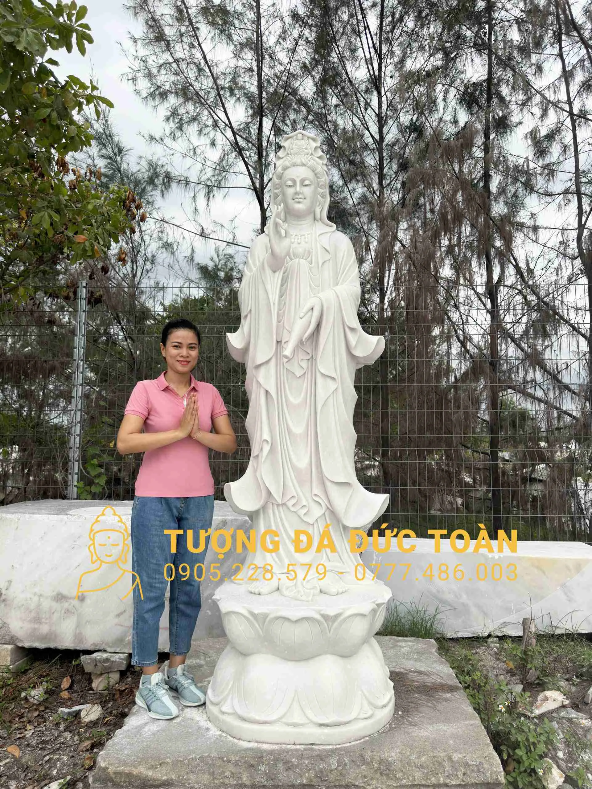 TƯỢNG QUAN ÂM ĐÁ CẨM THẠCH TRẮNG CAO 3M
