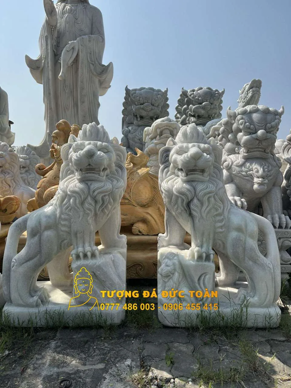Tượng Sư Tử Trấn Cổng Đá Cẩm Thạch Trắng ST_30 – Uy Nghiêm Trấn Trạch & Hóa Giải Sát Khí