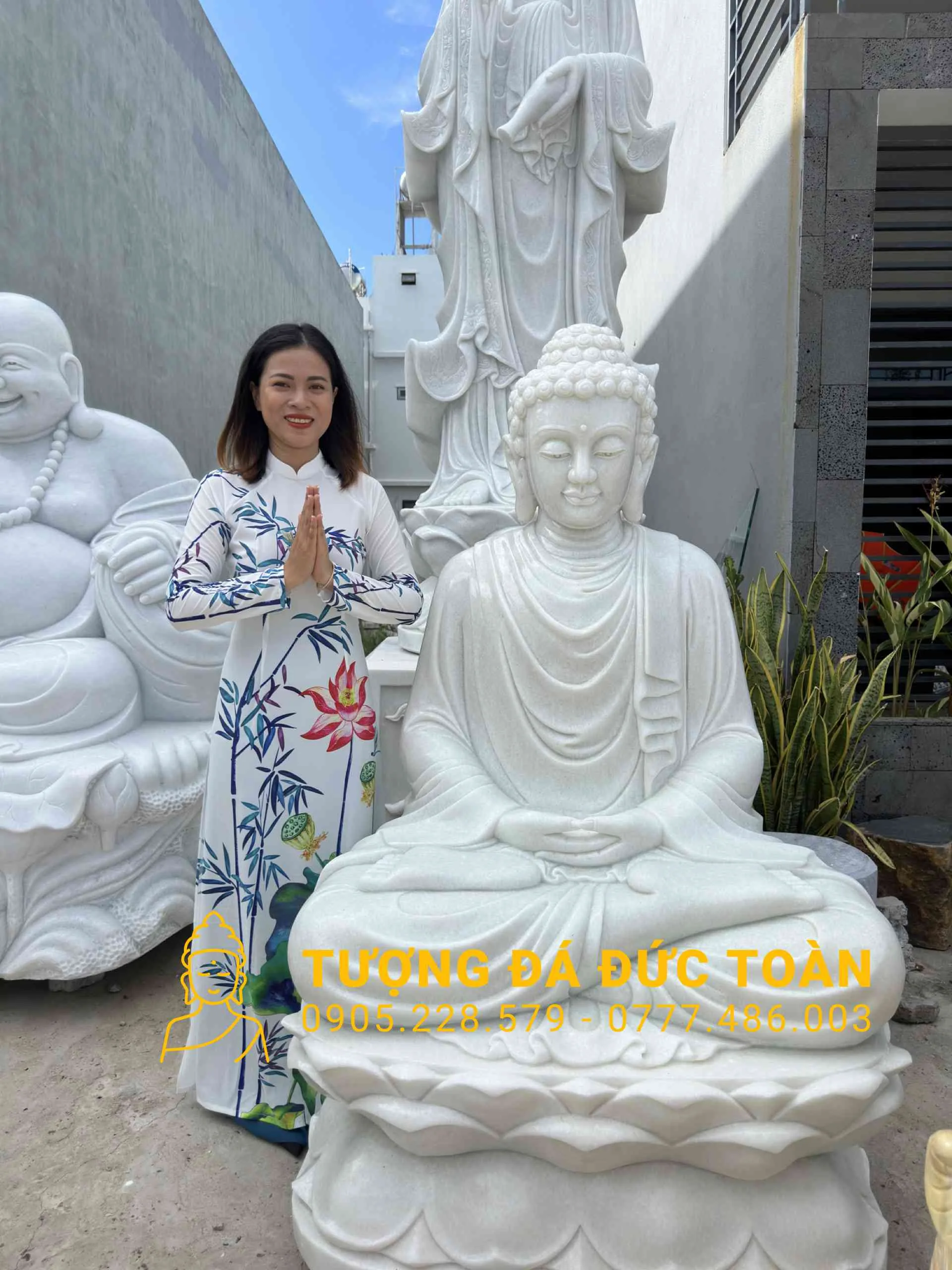 TƯỢNG PHẬT THÍCH CA ĐÁ CẨM THACH TRẮNG NGUYÊN KHỐI