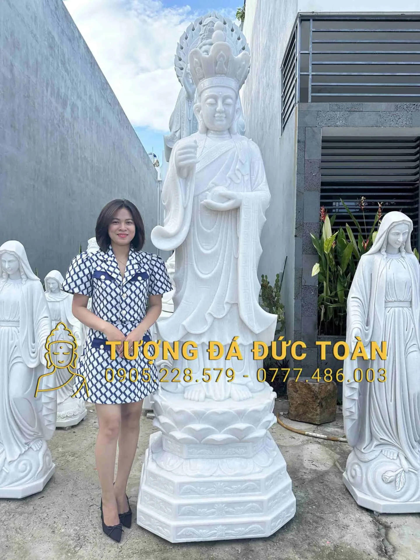 TƯỢNG ĐỊA TẠNG BỒ TÁT CAO 2,2M ĐÁ TRẮNG DT_27