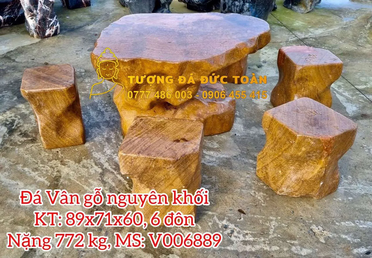 Bàn Ghế Đá Vân Gỗ Nâu – Tuyệt Phẩm “Mộc Thạch” Cho Sân Vườn Đẳng Cấp