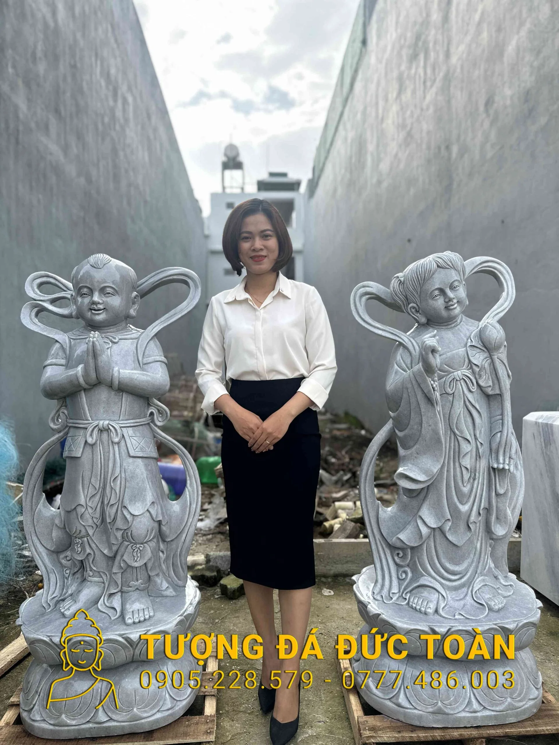 TƯỢNG THIỆN TÀI ĐỒNG TỬ ĐÁ CẨM THẠCH XÁM