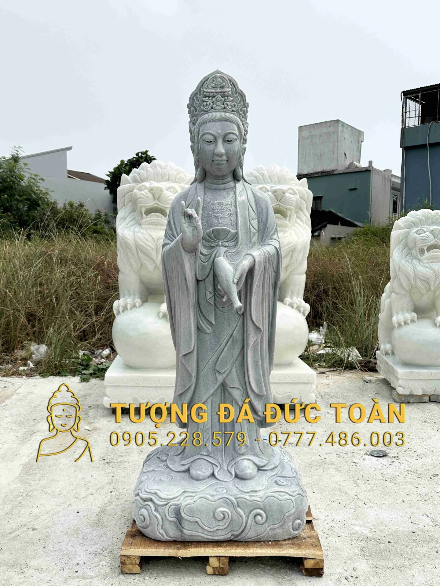 Tượng Chúa Bà Đen Tây Ninh Đá Cẩm Thạch Xám Nguyên Khối TPK_11 – Uy Nghiêm Và Linh Thiêng