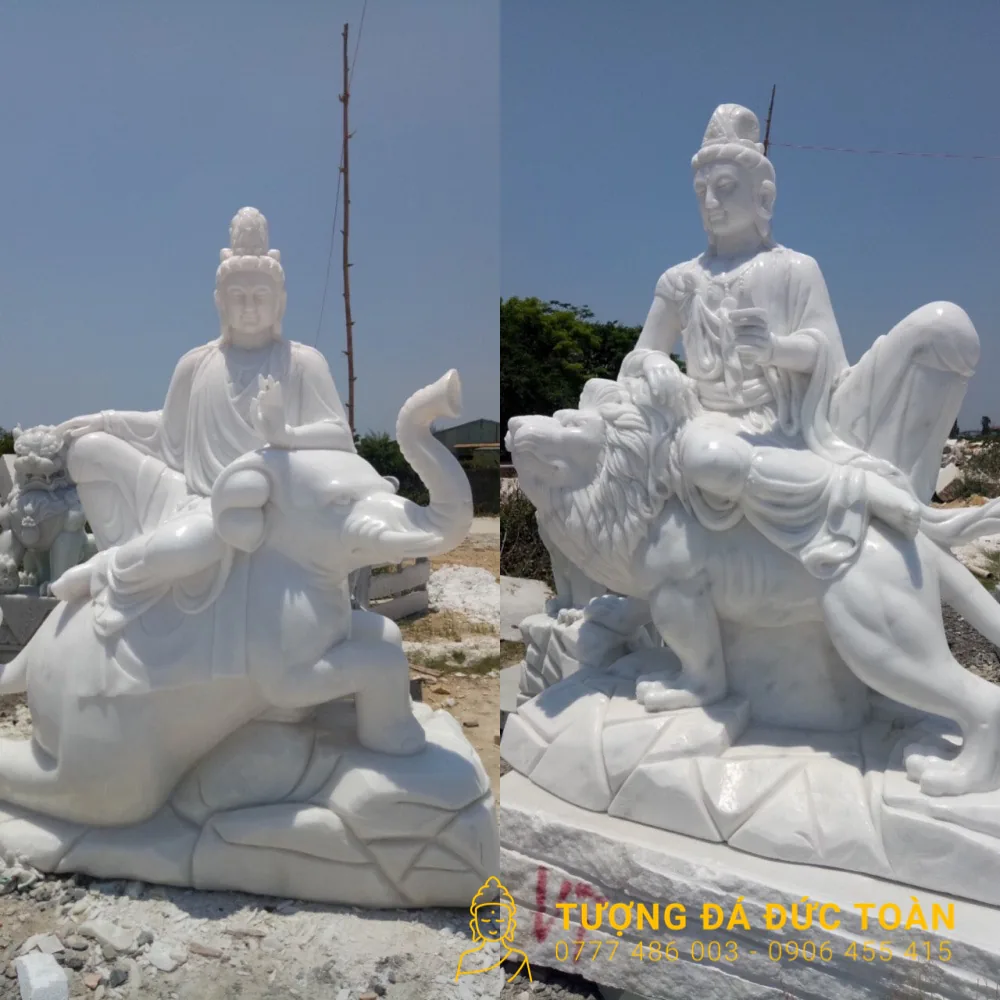 Tượng Văn Thù Phổ Hiền Bồ Tát Đá Nguyên Khối Non Nước Đà Nẵng