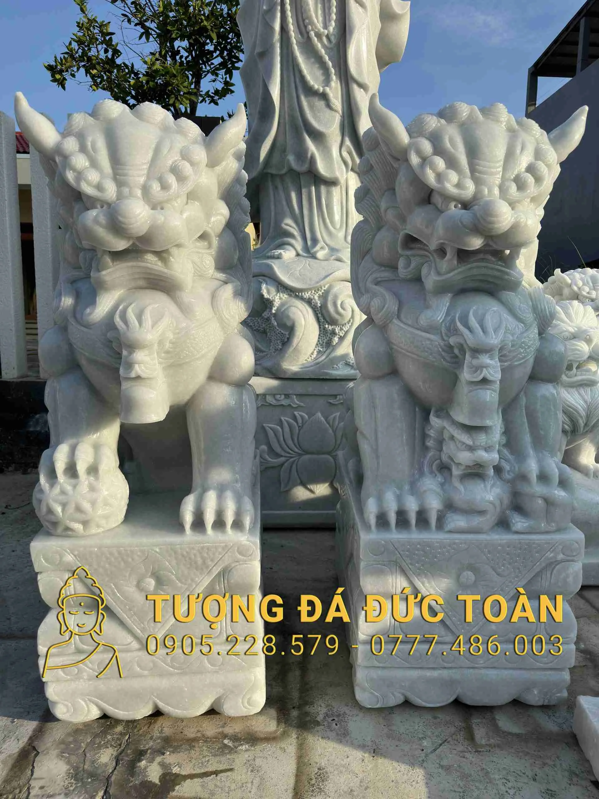 Tượng Kỳ Lân Đẹp Đá Cẩm Thạch Trắng Tự Nhiên – Linh Thú Trấn Trạch & Chiêu Tài Đẳng Cấp