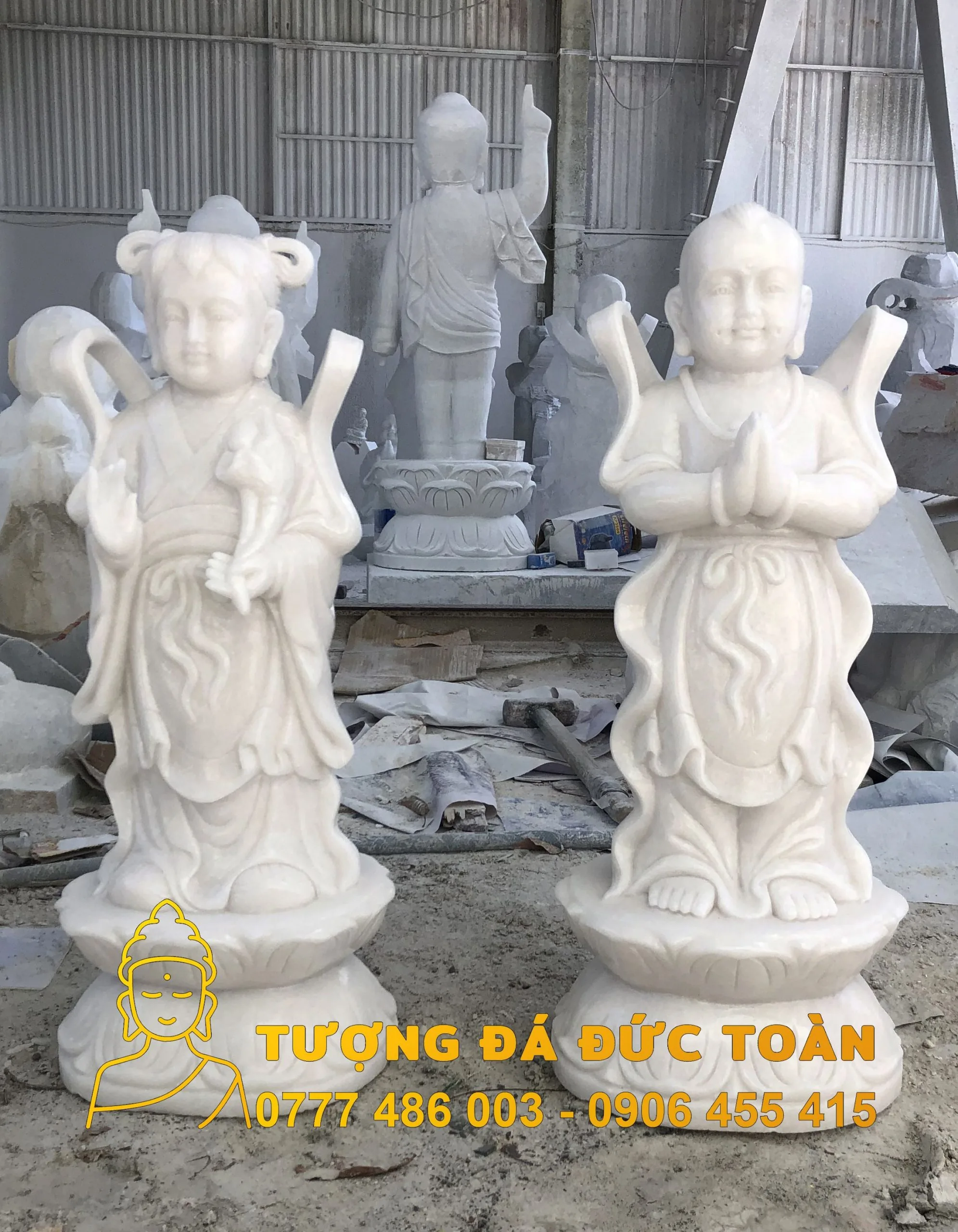 Bán tượng Thiện Tài Đồng Tử đá cẩm thạch nguyên khối