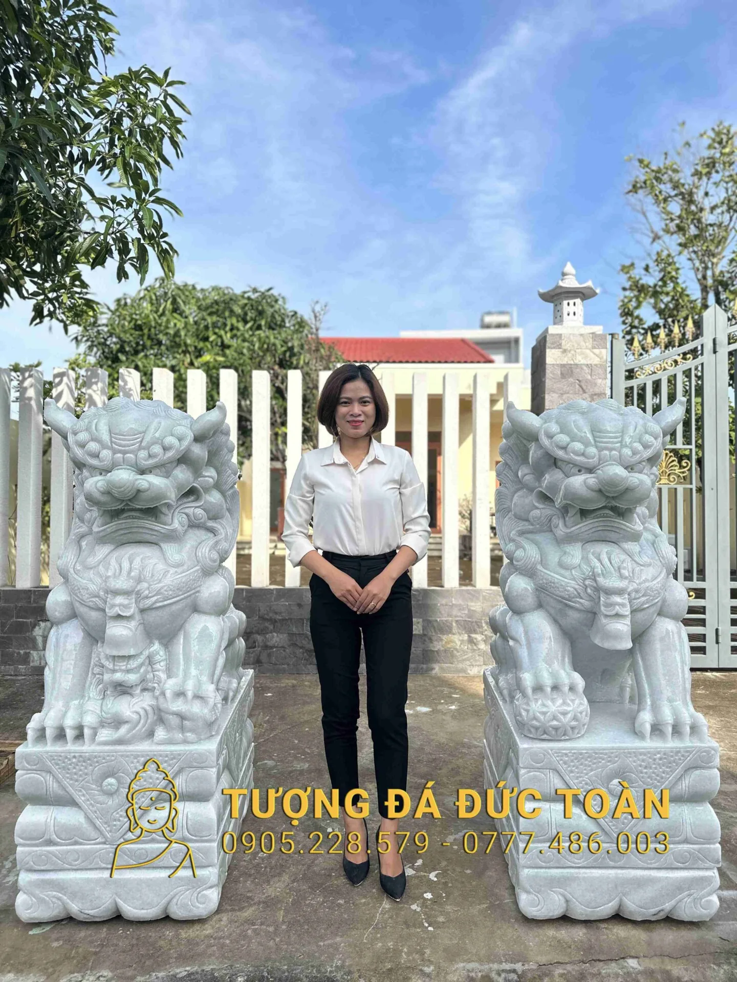 Tượng Kỳ Lân Đá Cẩm Thạch Trắng Nguyên Khối KL_37 – Trấn Trạch, Hóa Sát & Chiêu Tài
