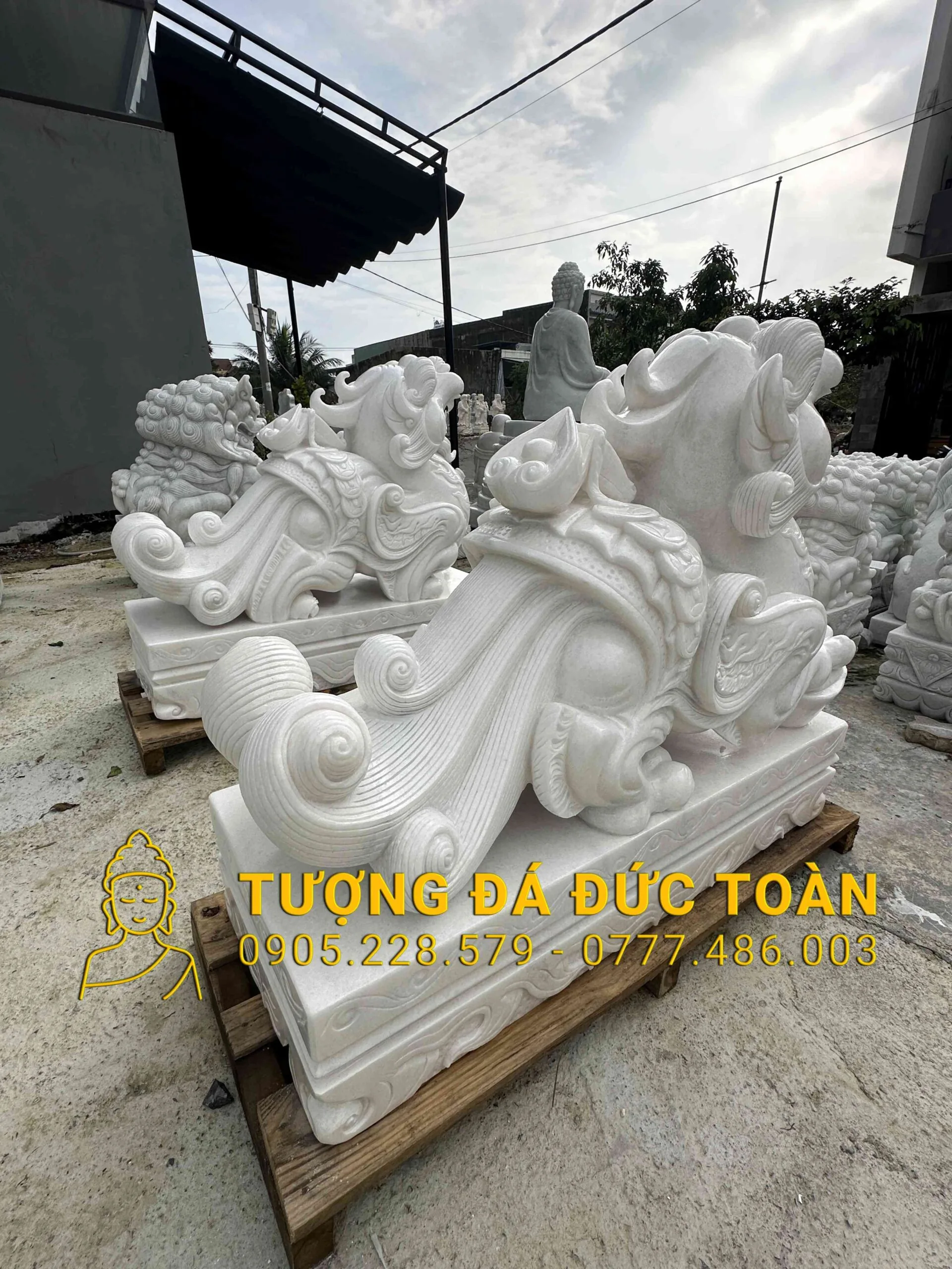 Tỳ Hưu trấn cổng đá cẩm thạch trắng nguyên khối TH_21