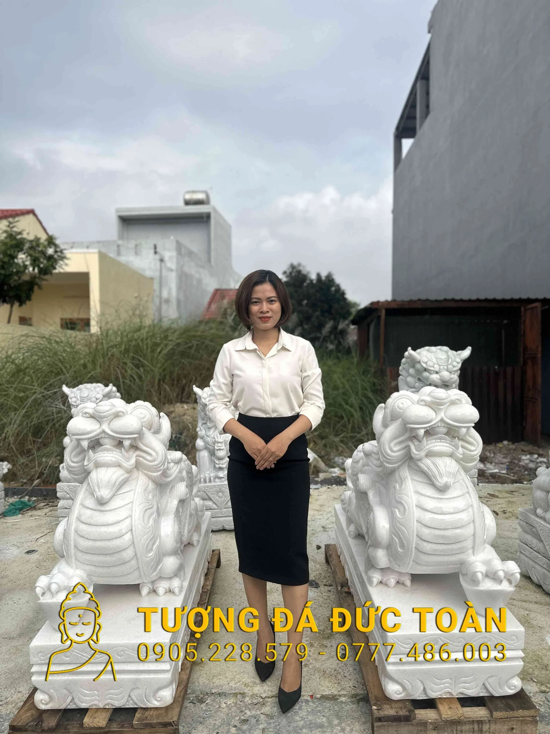 TUỲ HƯU TRẤN CỔNG ĐÁ CẨM THẠCH TRẮNG NGUYÊN KHỐI