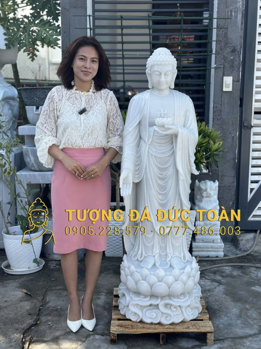 TƯỢNG PHẬT A DI ĐÀ CAO 1,5M BẰNG ĐÁ TRẮNG