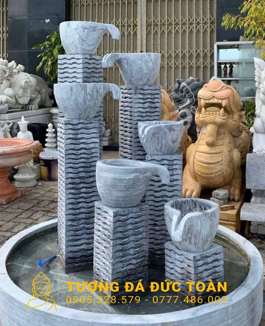 Đài Phun Nước Đá Cẩm Thạch Xám – Kiến Trúc Đẳng Cấp & Kích Hoạt Tài Lộc