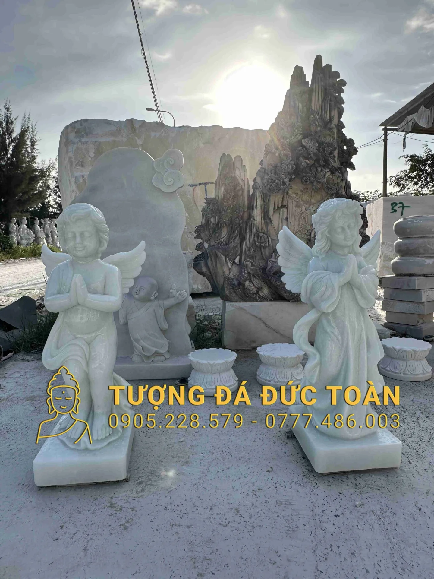 Tượng Thiên Thần Cao 70cm Đá Cẩm Thạch Trắng TT_40 – Nghệ Thuật Điêu Khắc Tinh Khôi