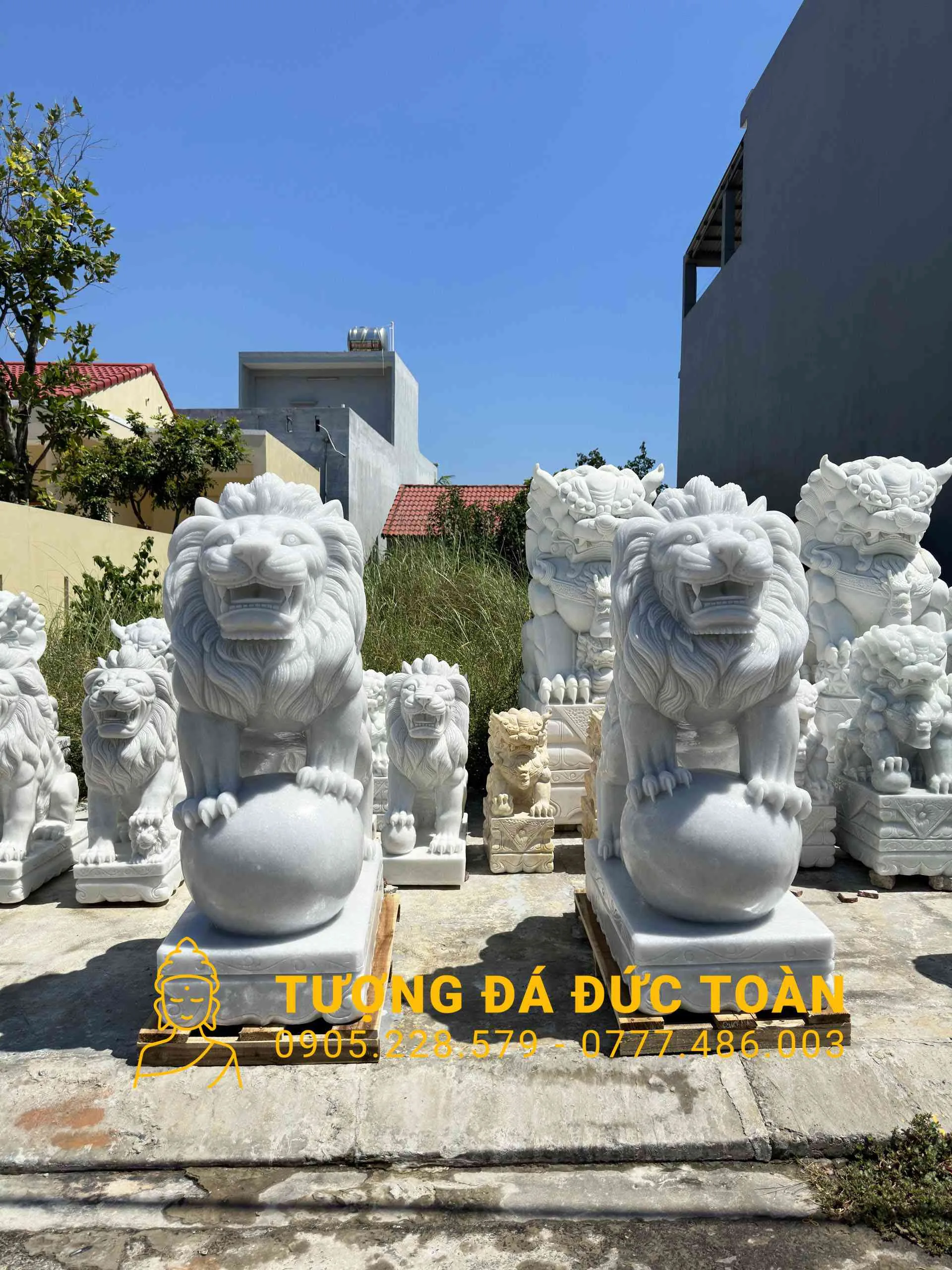 Tượng Sư Tử Đá Cẩm Thạch Trắng Tự Nhiên – Linh Vật Trấn Trạch & Khẳng Định Uy Quyền
