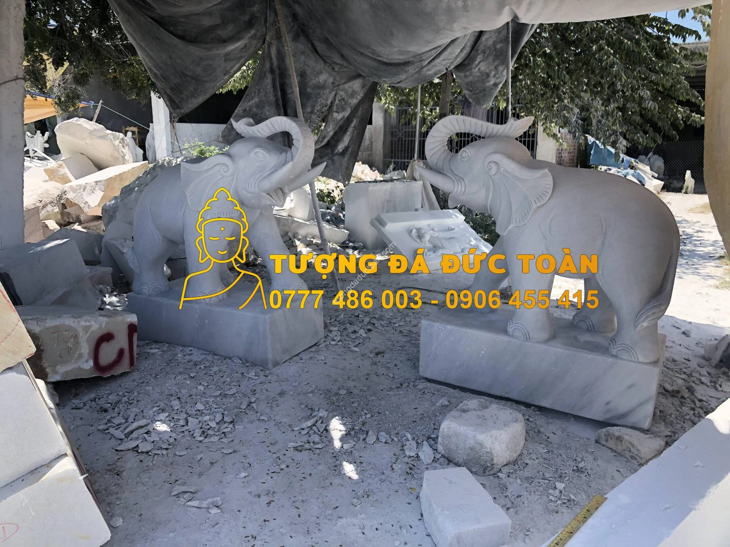 Điêu Khắc Tượng Voi Đá Cẩm Thạch Trắng Tự Nhiên – Cát Tường, Trấn Trạch & Chiêu Tài