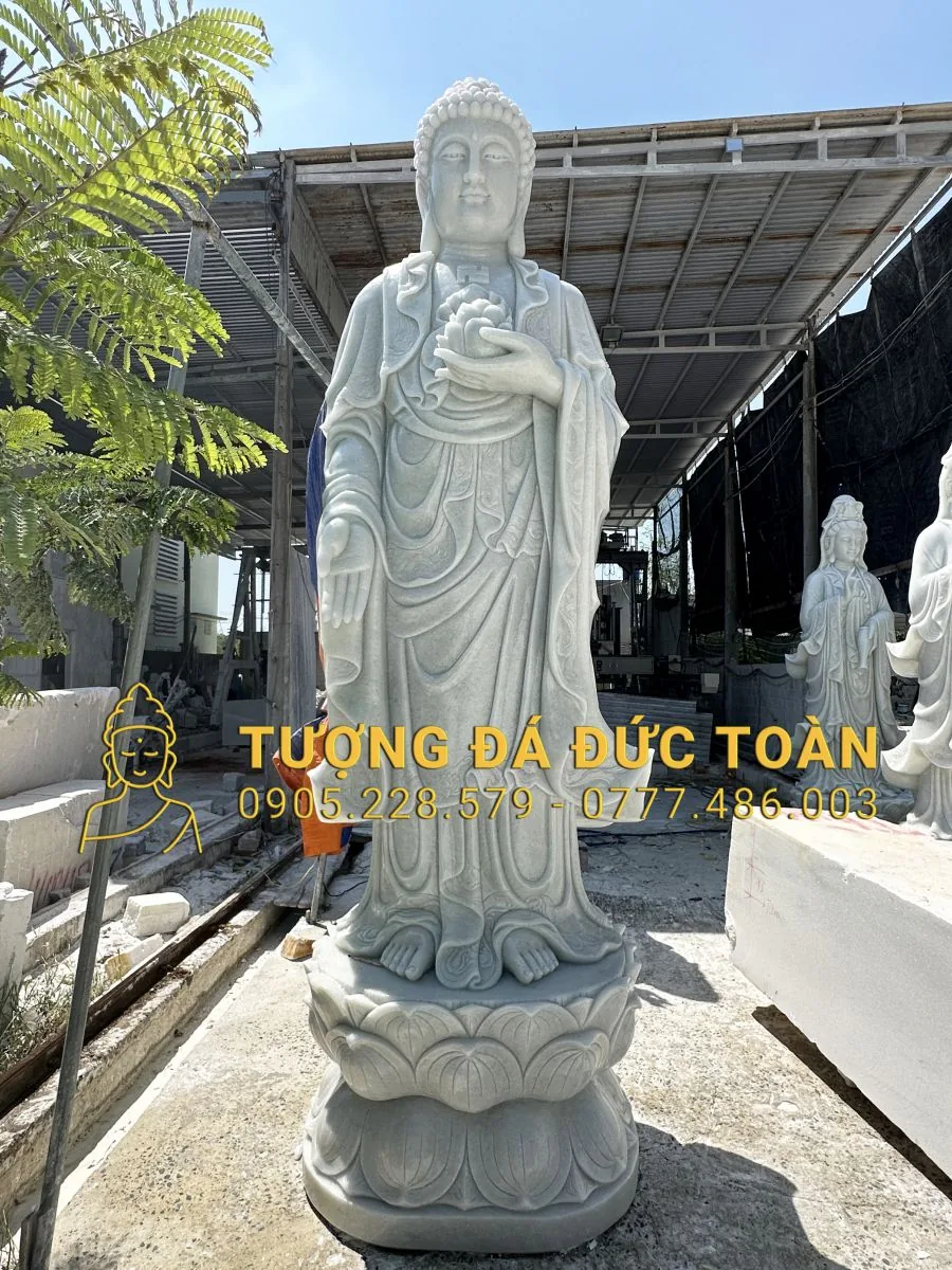 TƯƠNG PHẬT A DI ĐÀ CAO 5M ĐÁ TRẮNG NGUYÊN KHỐI