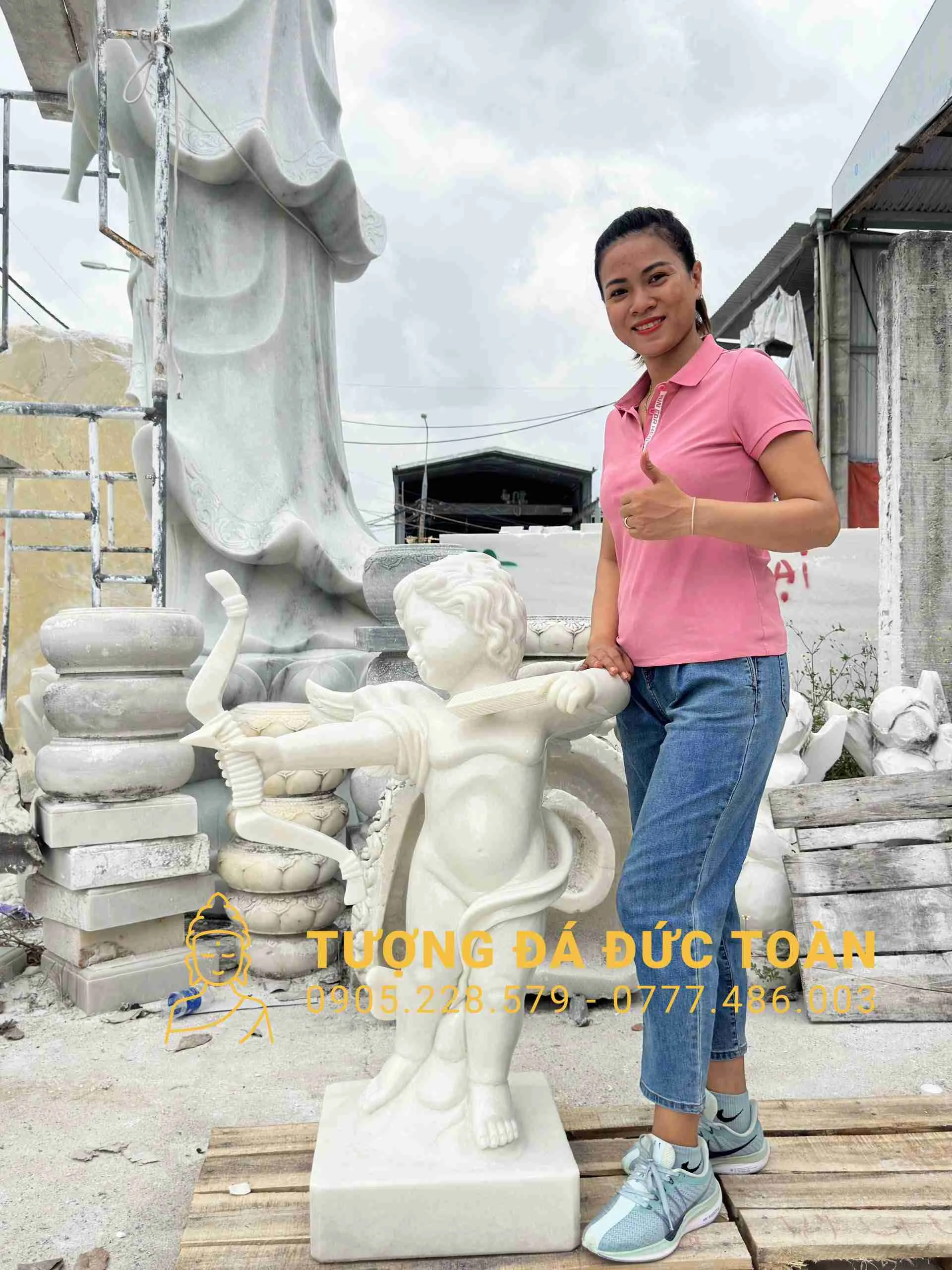 Tượng Thiên Thần Bắn Cung Đá Trắng Nguyên Khối Đẹp Số 1 Đà Nẵng – Biểu Tượng Tình Yêu & Nghệ Thuật