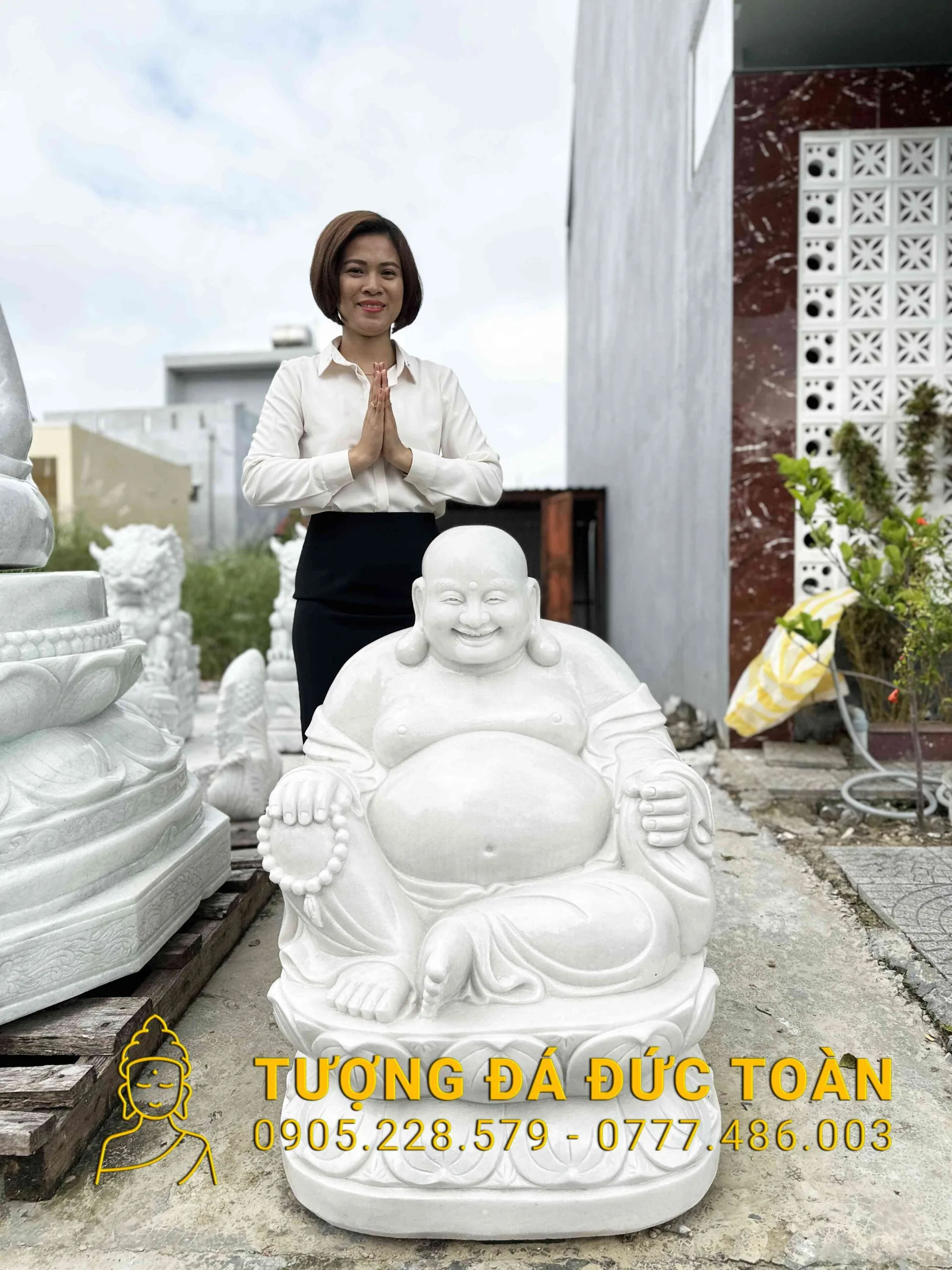 TƯỢNG PHẬT DI LẶC ĐÁ TRẮNG ĐẸP LOẠI 1 NGUYÊN KHỐI
