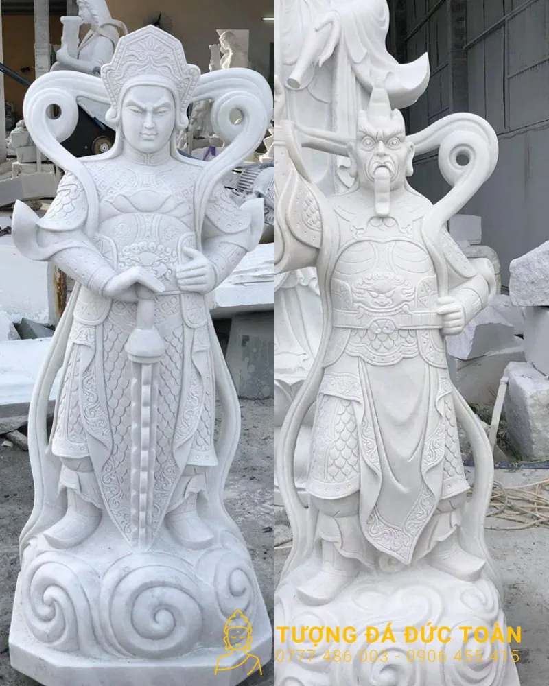Tượng Tiêu Diện Hộ Pháp Đá Màu Trắng Nguyên Khối Mỹ Nghệ