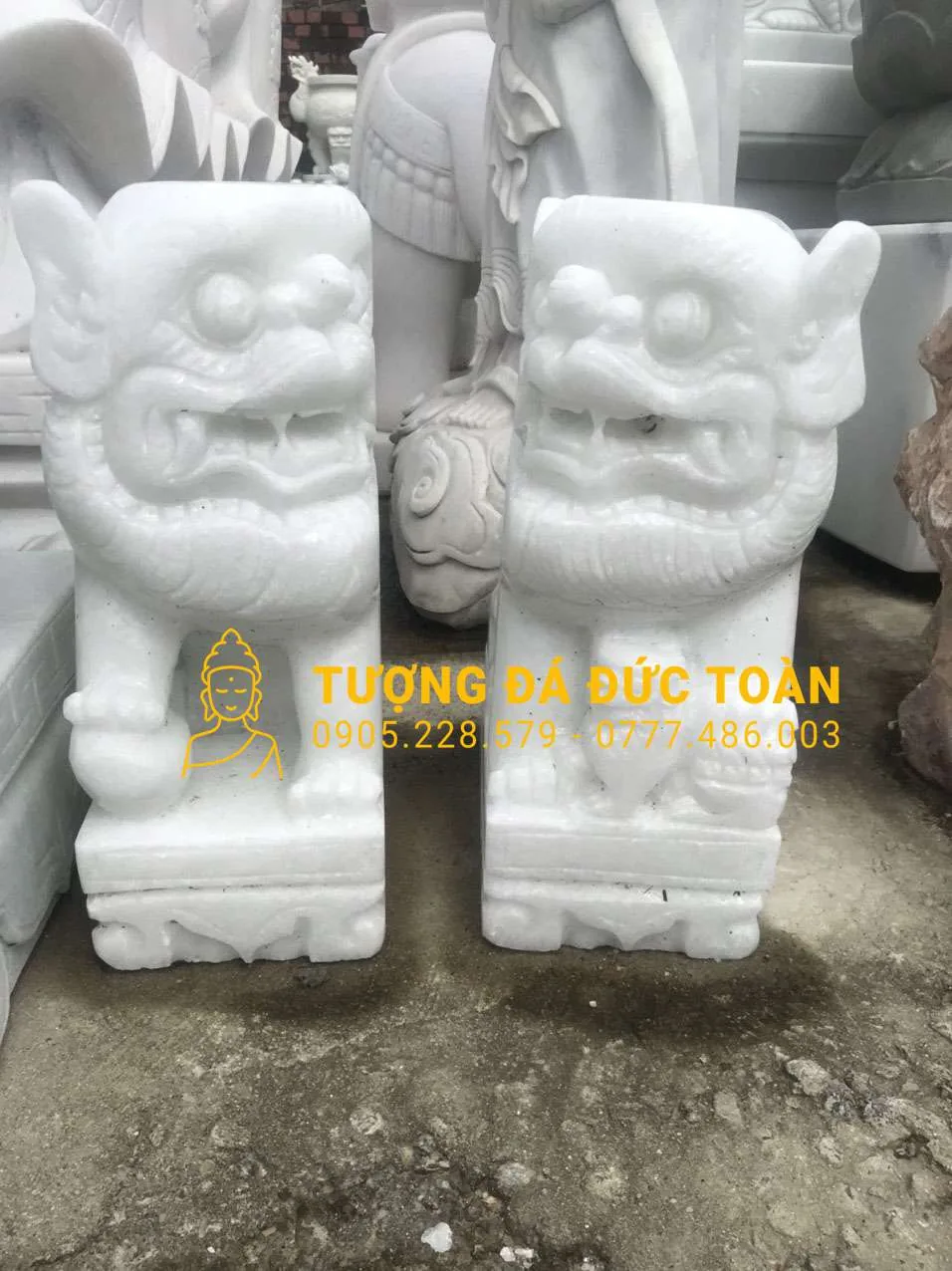 Tượng Kỳ Lân Quay Đầu Để Mộ Đá Cẩm Thạch Trắng – Linh Thú Trấn Trạch & Hóa Sát