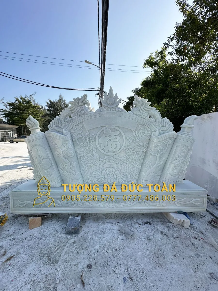 Bức Bình Phong Bằng Đá Cẩm Thạch Trắng CT_22 – Thanh Tịnh, Trấn Trạch & Đẳng Cấp