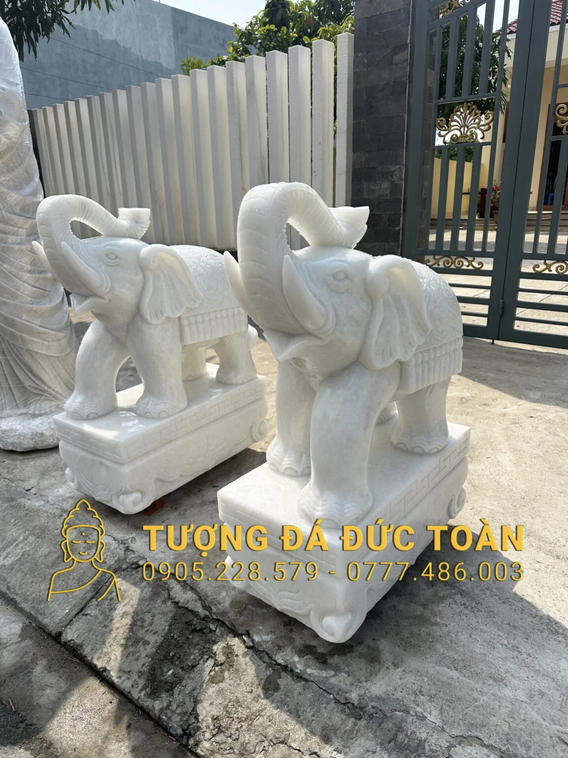 TƯỢNG VOI ĐÁ TRẮNG NGUYÊN KHỐI CAO 1,2M VOI_08 – PHONG THỦY MAY MẮN, UY NGHIÊM TRẤN TRẠCH, GIÁ TỐT