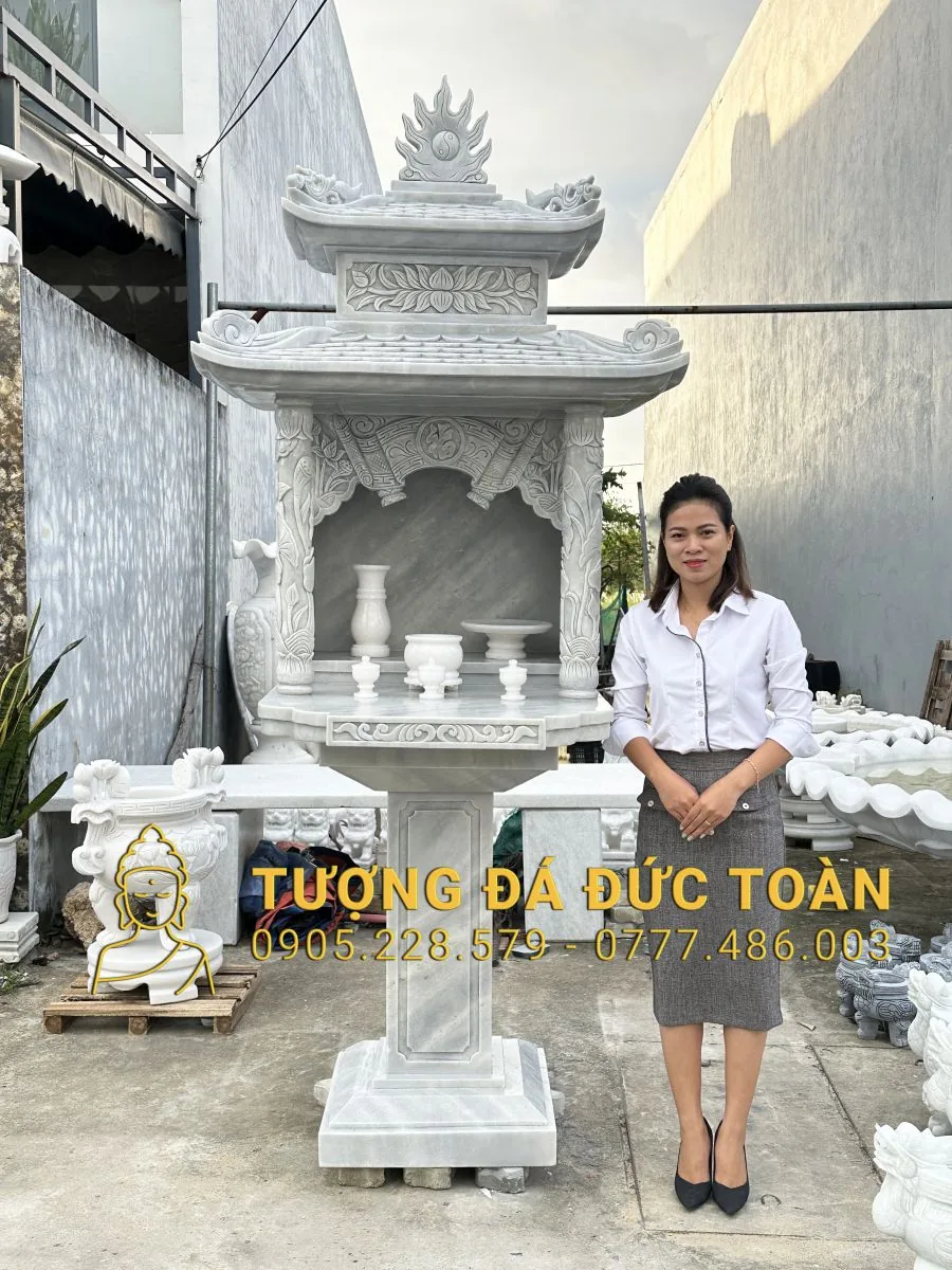 Khóm Thờ Bằng Đá Cẩm Thạch Xám Nguyên Khối CHD_35 – Uy Nghiêm, Trấn Trạch & Giá Tốt