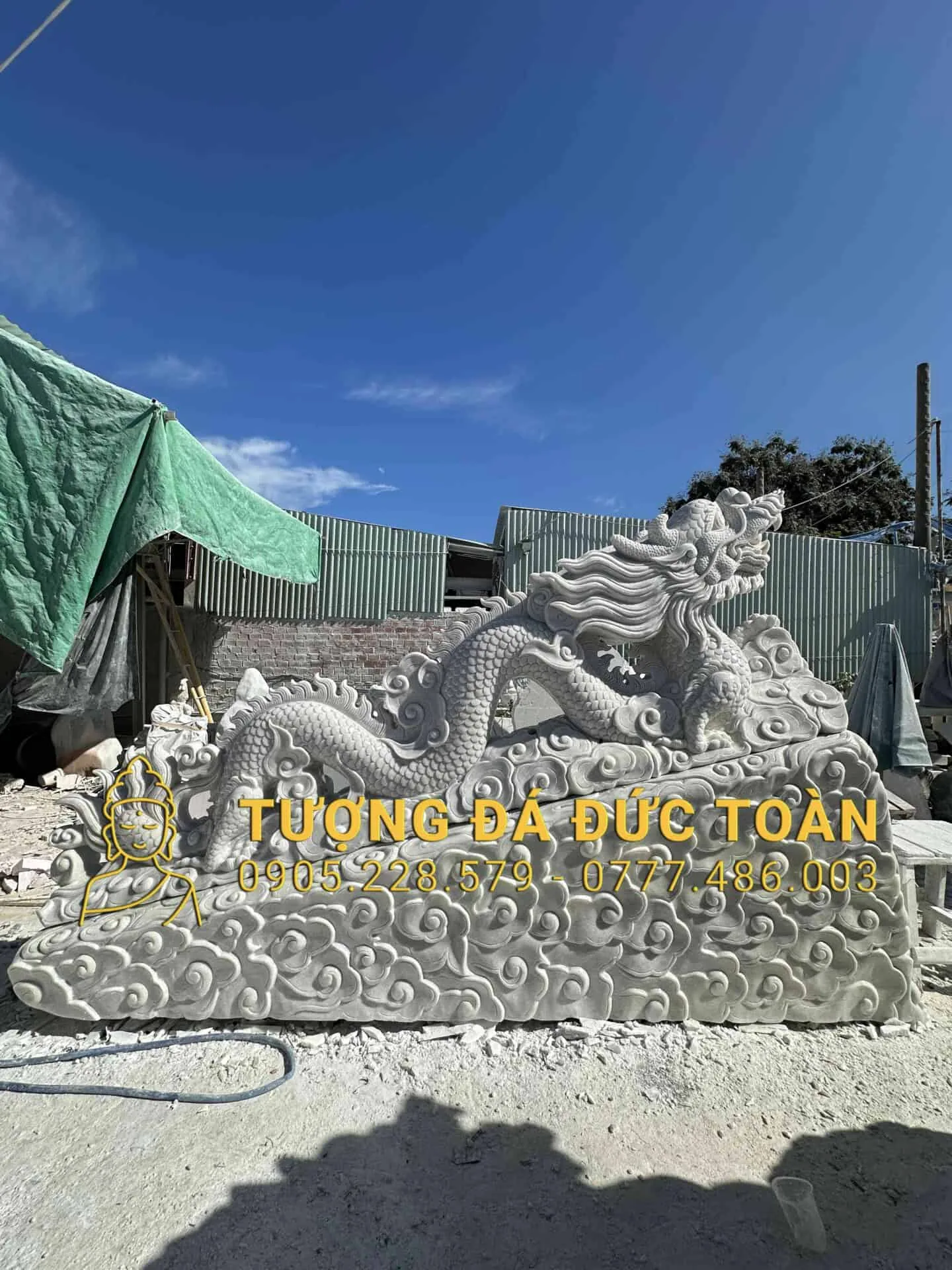 Tượng Rồng Đá Nguyên Khối Để Nhà Thờ RONG_16 – Uy Quyền & Trấn Trạch