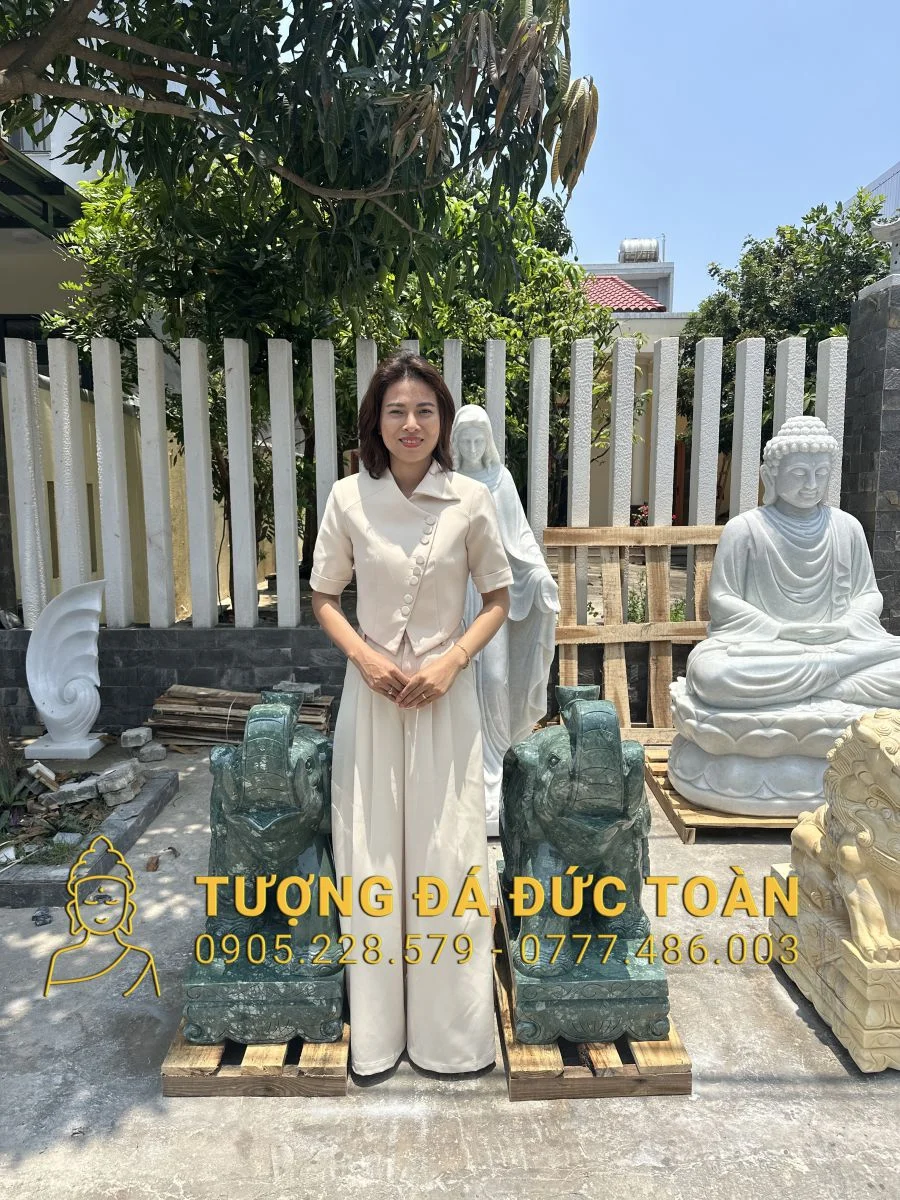 TƯỢNG VOI ĐÁ ẤN ĐỘ MÀU XANH XẪM CAO 0,8M